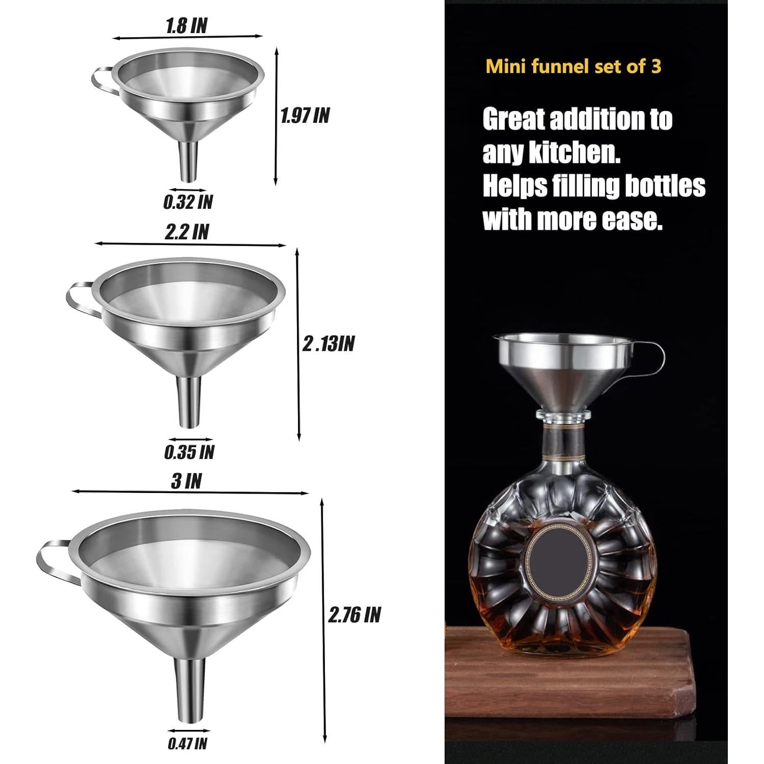 Juego de 3 Embudos de Acero Inoxidable Yokudo para Cocina