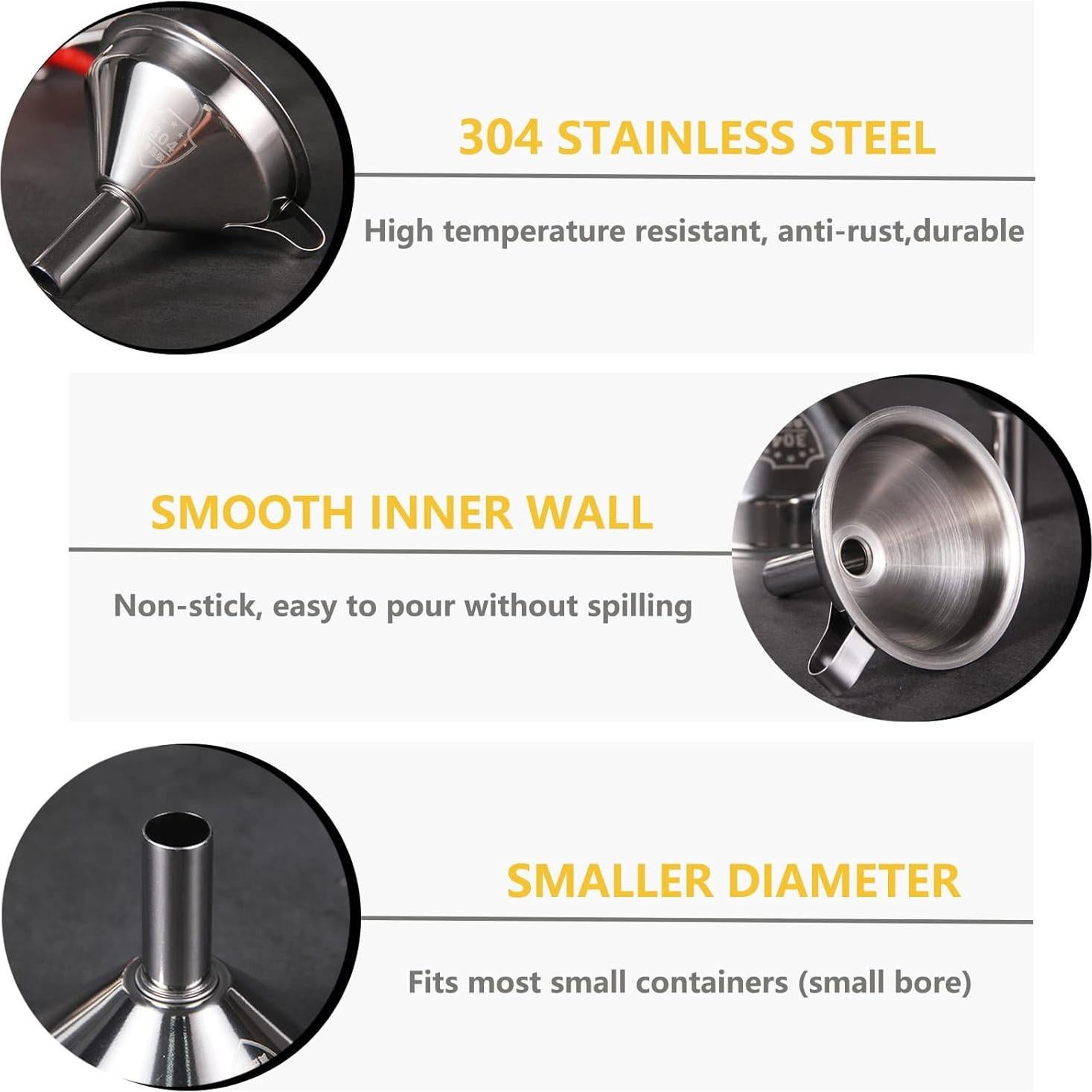 Juego de 3 Embudos de Acero Inoxidable Yokudo para Cocina