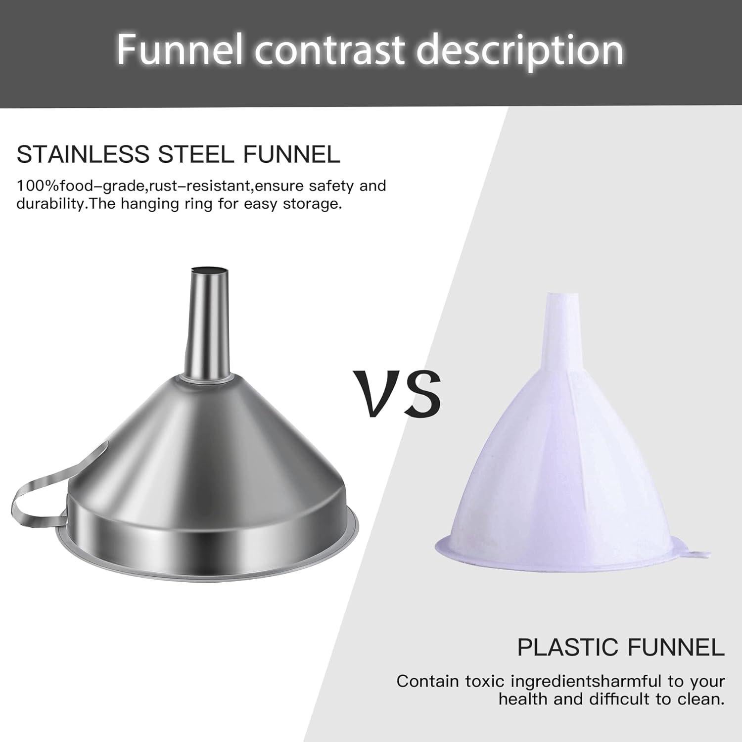 Juego de 3 Embudos de Acero Inoxidable Yokudo para Cocina