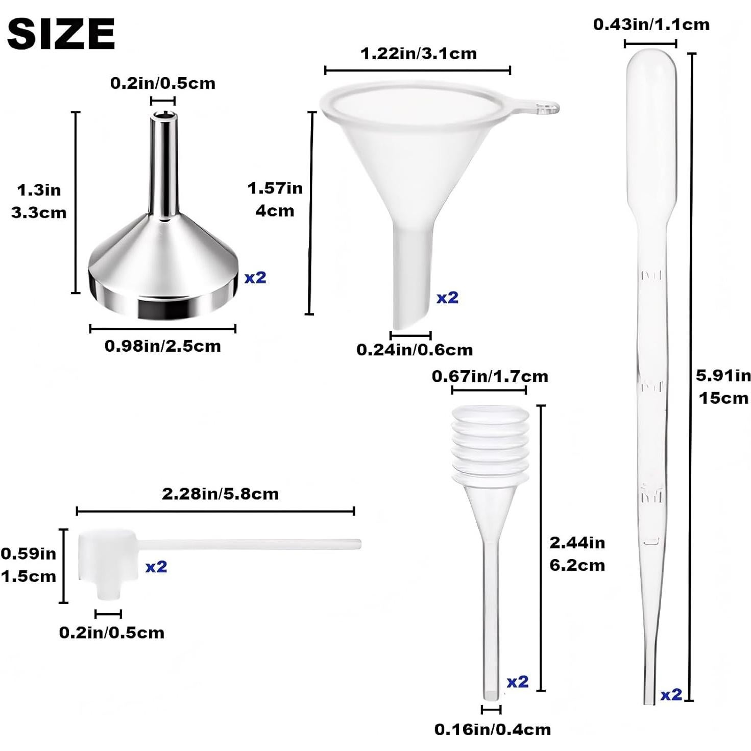 Juego de 10 Mini Embudos de Aluminio y Plástico Xnovies
