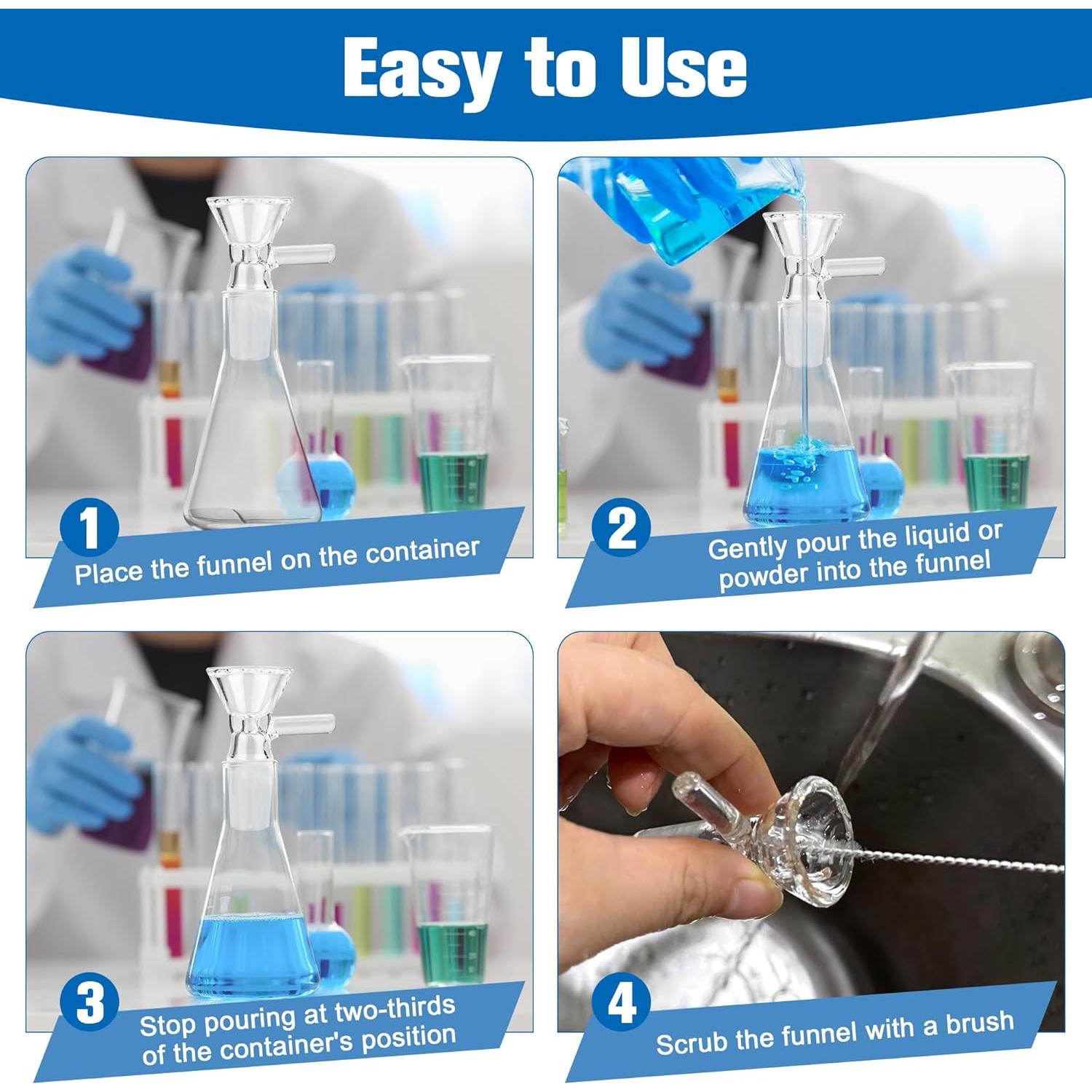 Paquete de 12 embudos de vidrio COITEK con mango y 5 cepillos