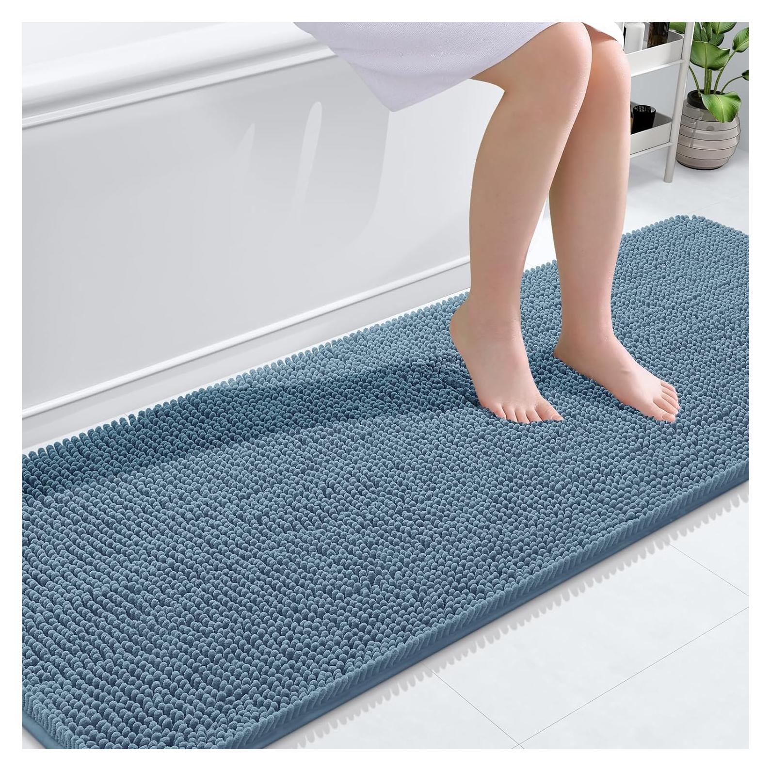 Alfombrilla de Baño OLANLY Chenille 178x61 cm Azul Absorbente