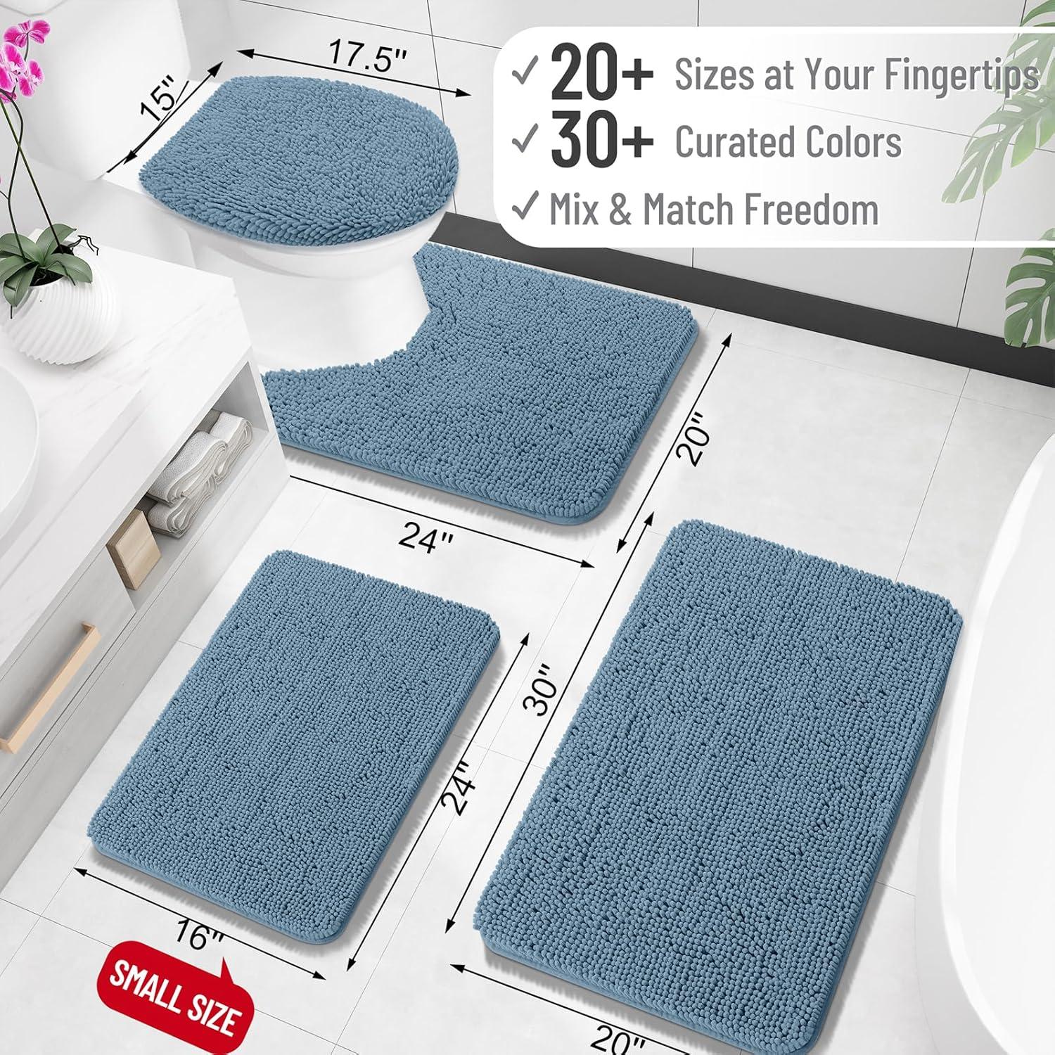 Alfombrilla de Baño OLANLY Chenille Azul Aireado 61x41 cm