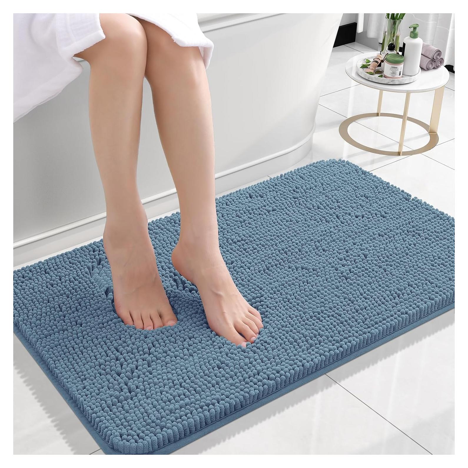 Alfombrilla de Baño OLANLY 61x41 cm Chenille Azul Absorbente