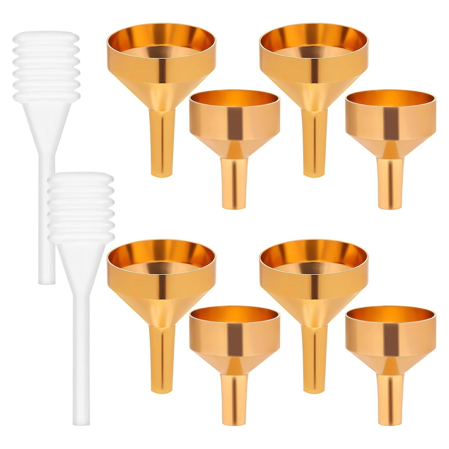 GLEAVI 8 Mini Embudos de Metal Oro + 2 Goteros 3ml