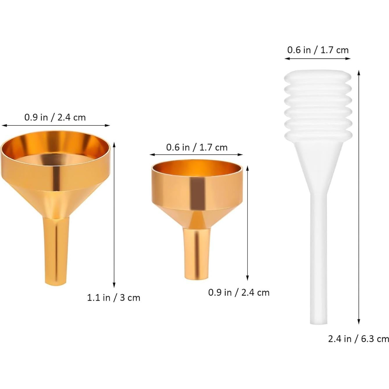 GLEAVI 8 Mini Embudos de Metal Oro + 2 Goteros 3ml