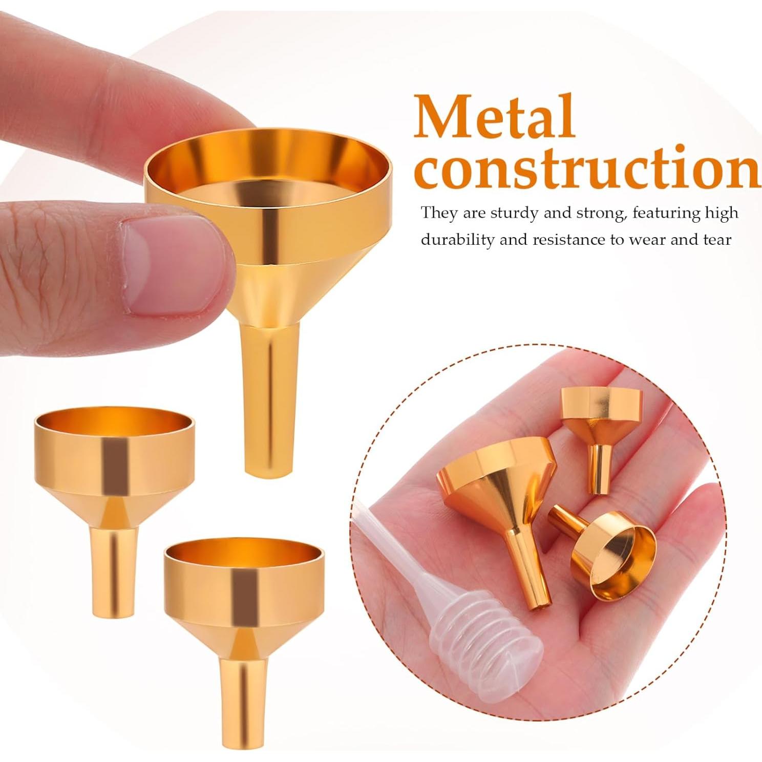 GLEAVI 8 Mini Embudos de Metal Oro + 2 Goteros 3ml