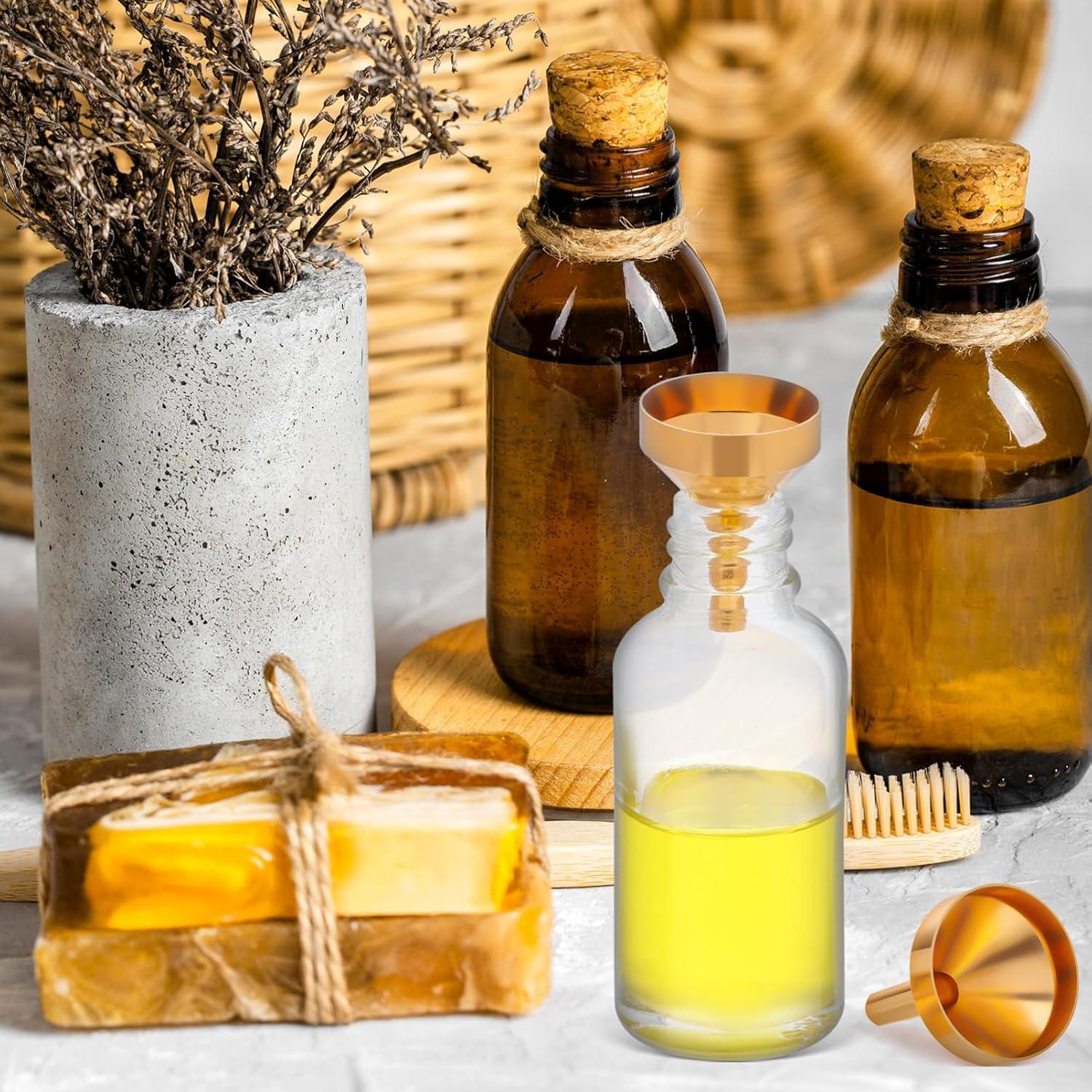 GLEAVI 8 Mini Embudos de Metal Oro + 2 Goteros 3ml