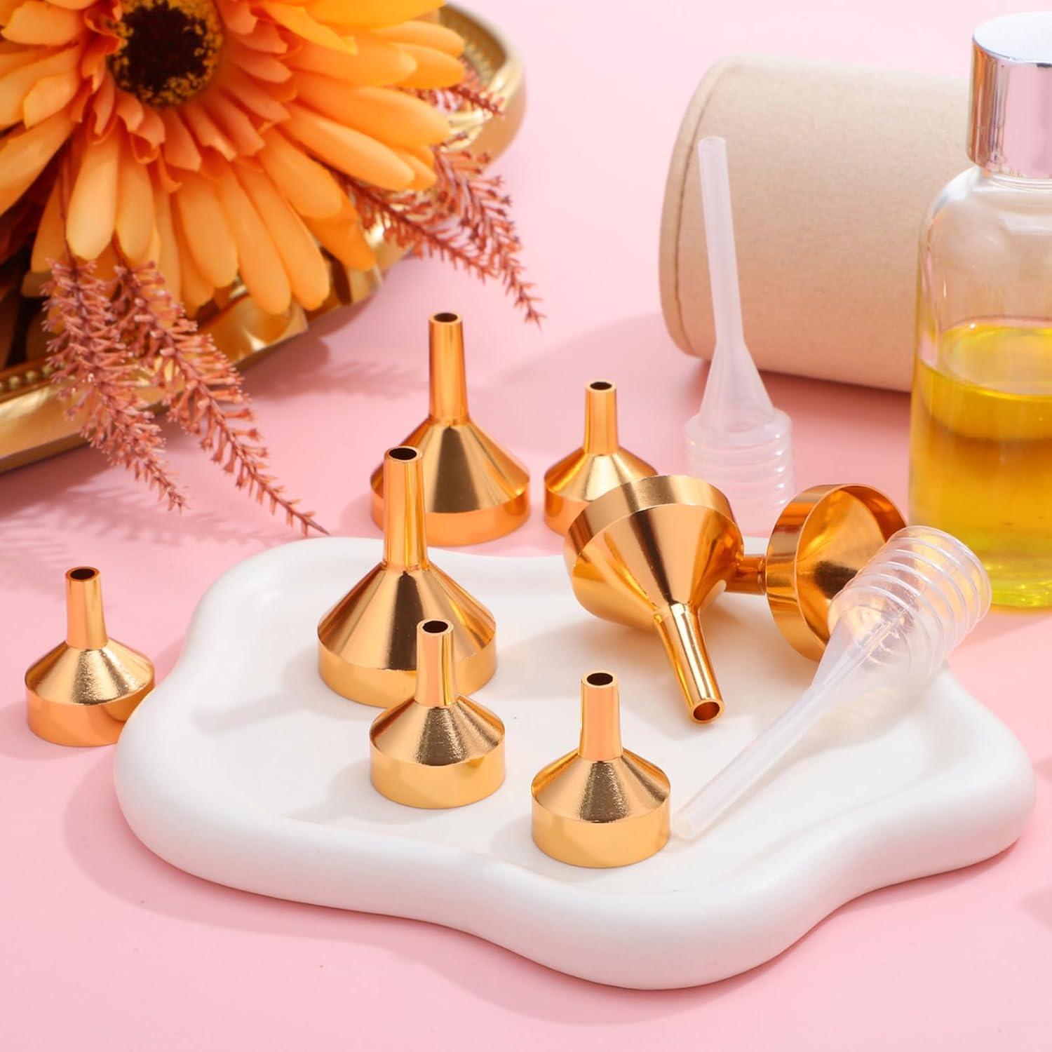 GLEAVI 8 Mini Embudos de Metal Oro + 2 Goteros 3ml