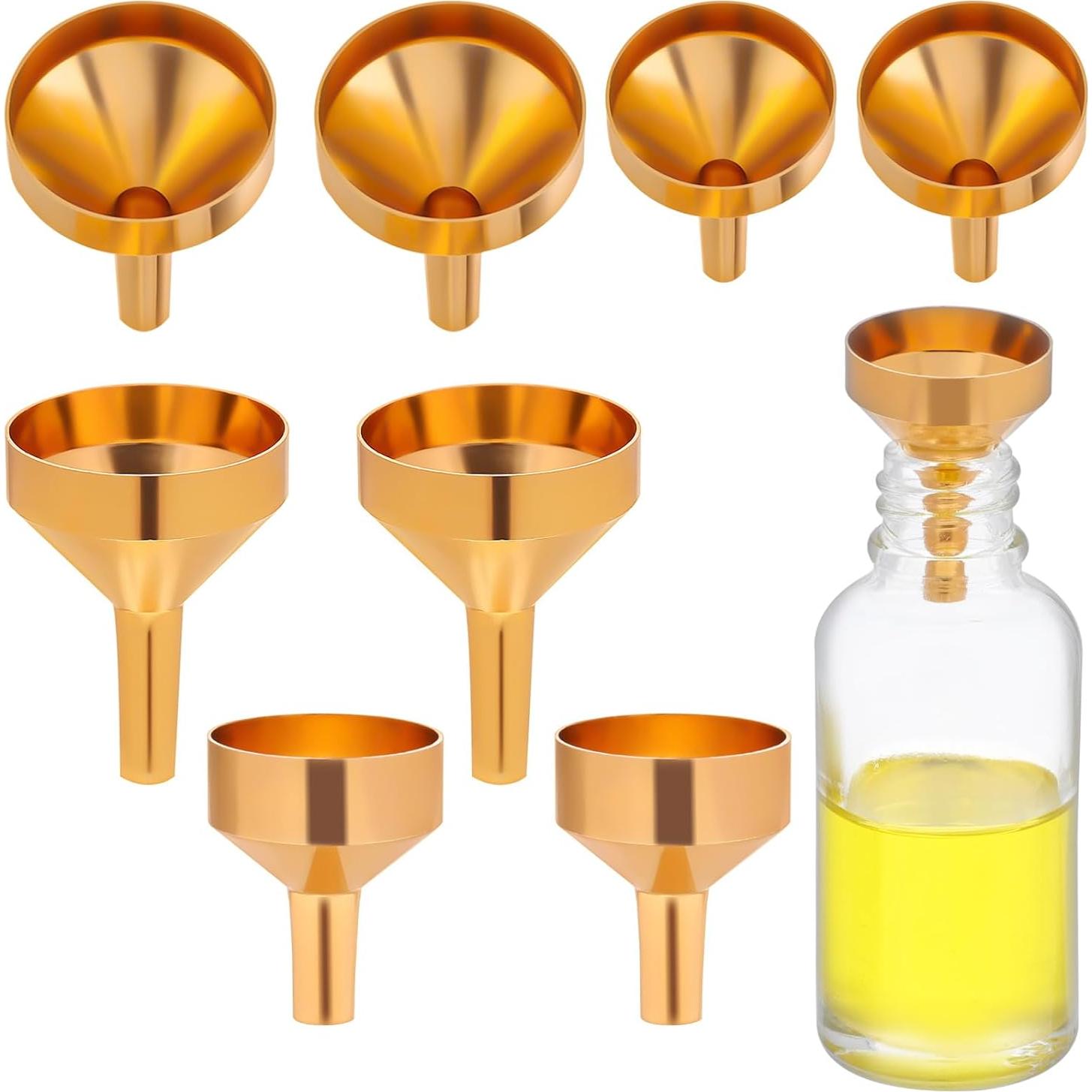 GLEAVI 8 Mini Embudos de Metal Oro + 2 Goteros 3ml
