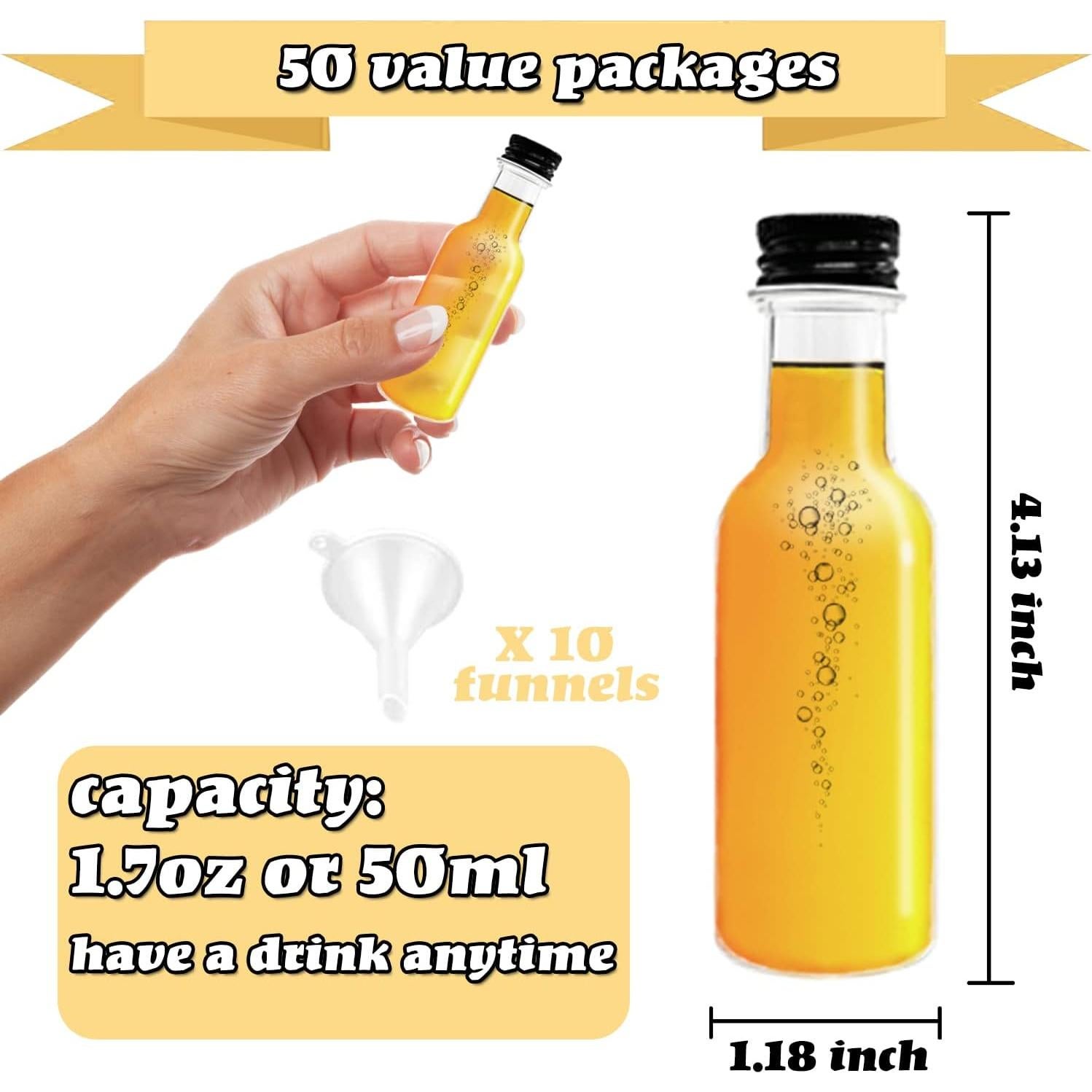 Paquete de 50 Botellas de Licor Mini 50ml Qiuttnqn con Embudos