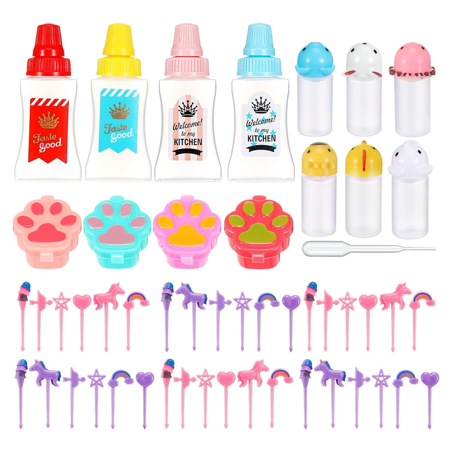 50 Piezas Accesorios Bento Box Niños Unicornio - Palillos y Botellas
