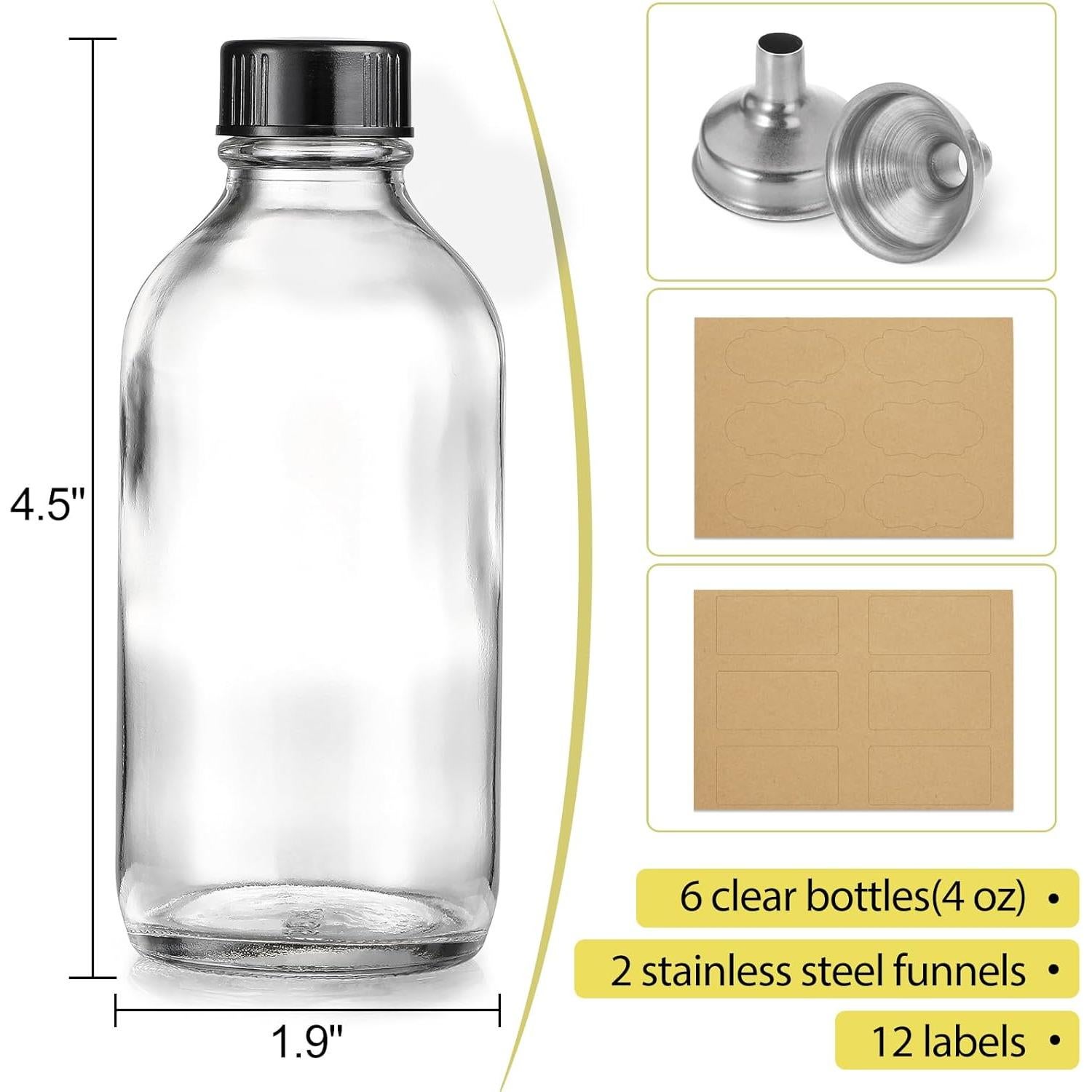 Paquete de 6 Botellas de Vidrio 120ml AOZITA con Tapas