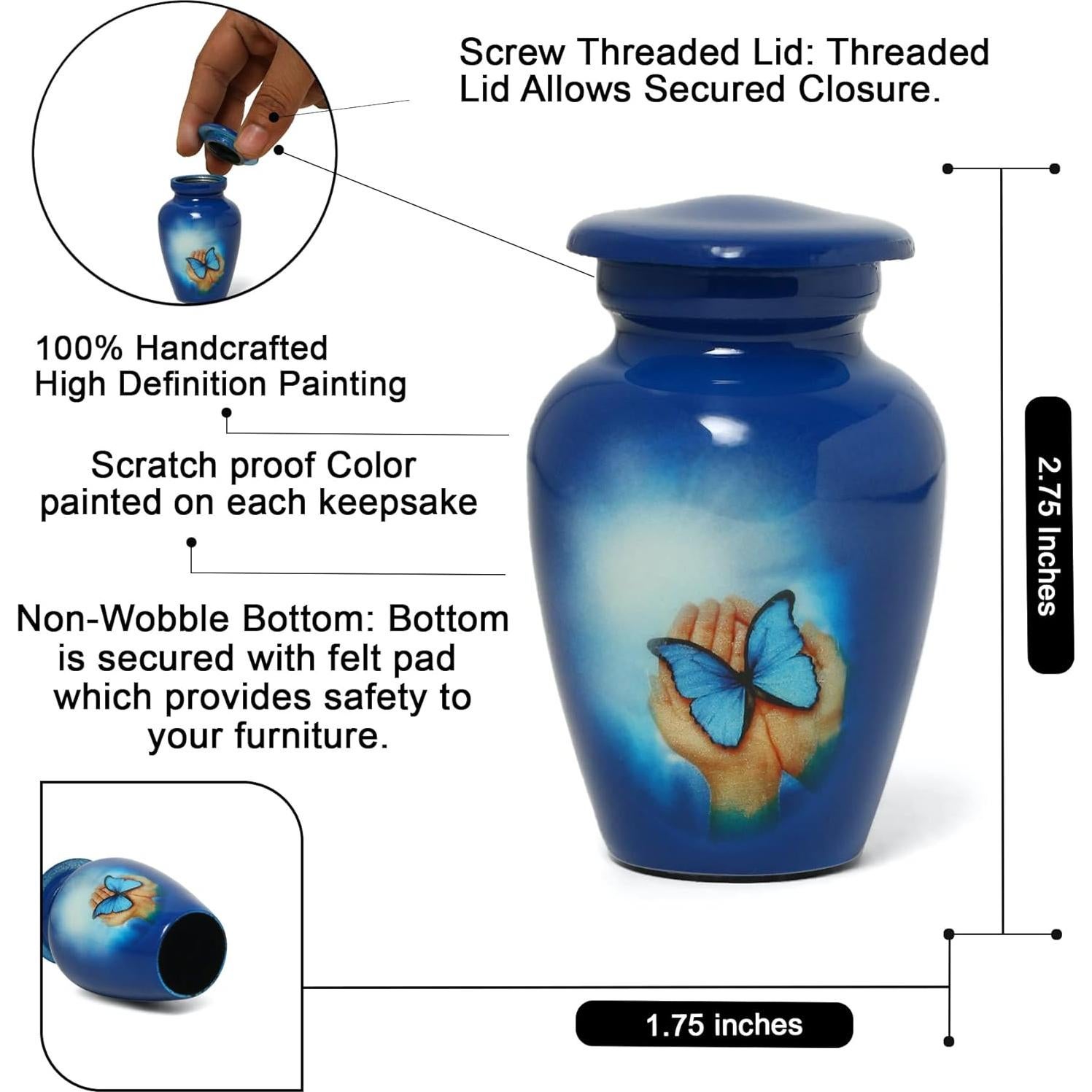 Urna pequeña para cenizas The Ascent mariposa azul 6.98 cm