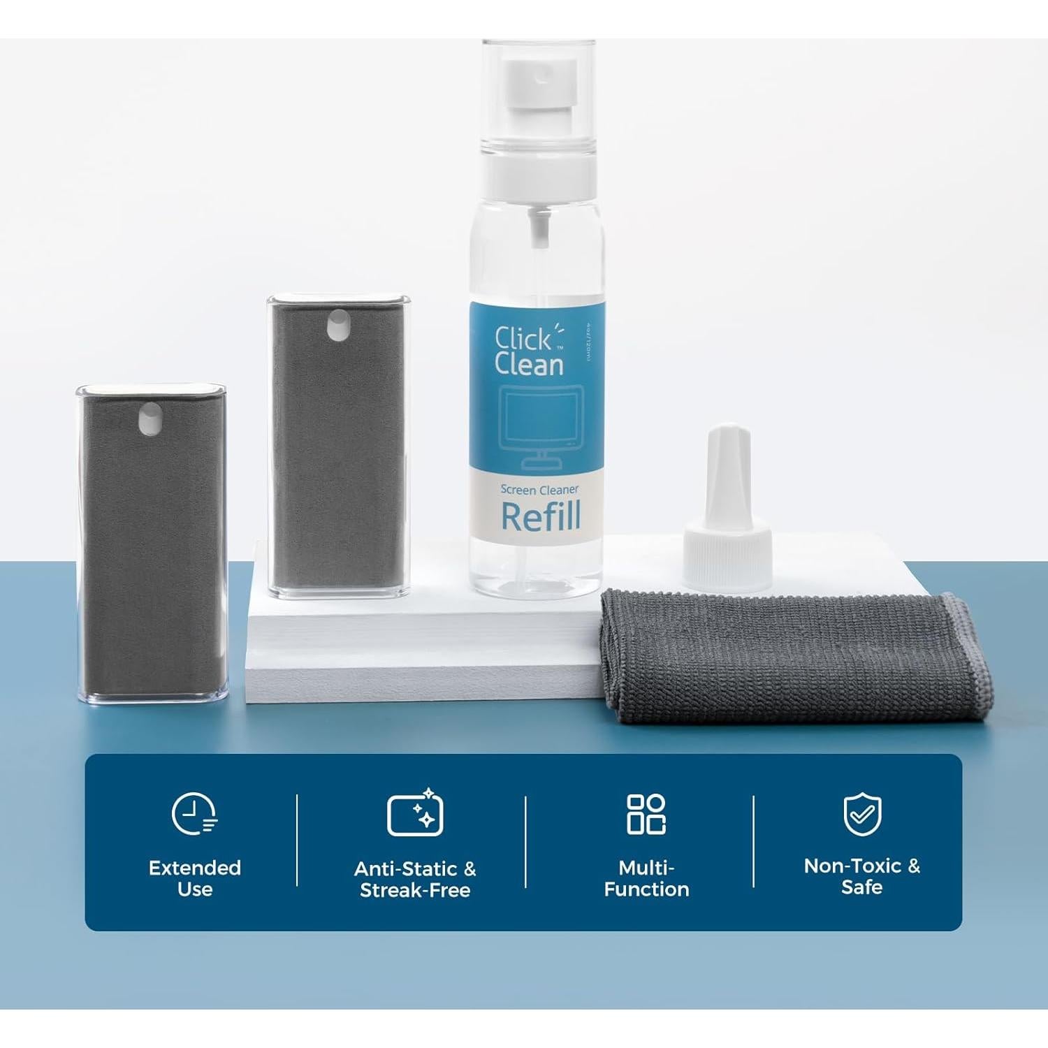 Kit Limpiador de Pantalla Click Clean - 2 Spray 4 oz + Paño Microfibra