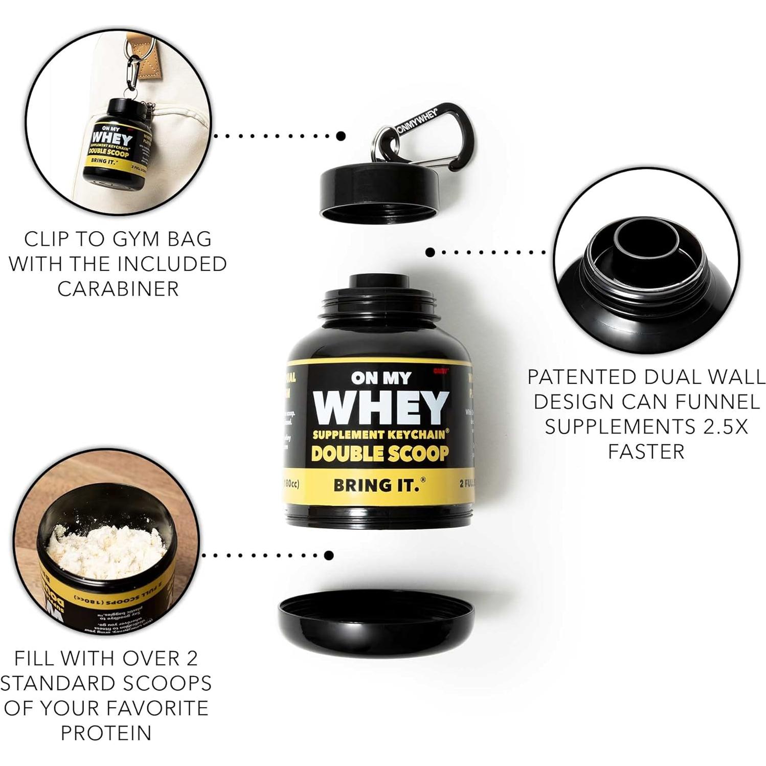 Contenedor de Suplementos ONMYWHEY 180cc con Embudo y Mosquetón