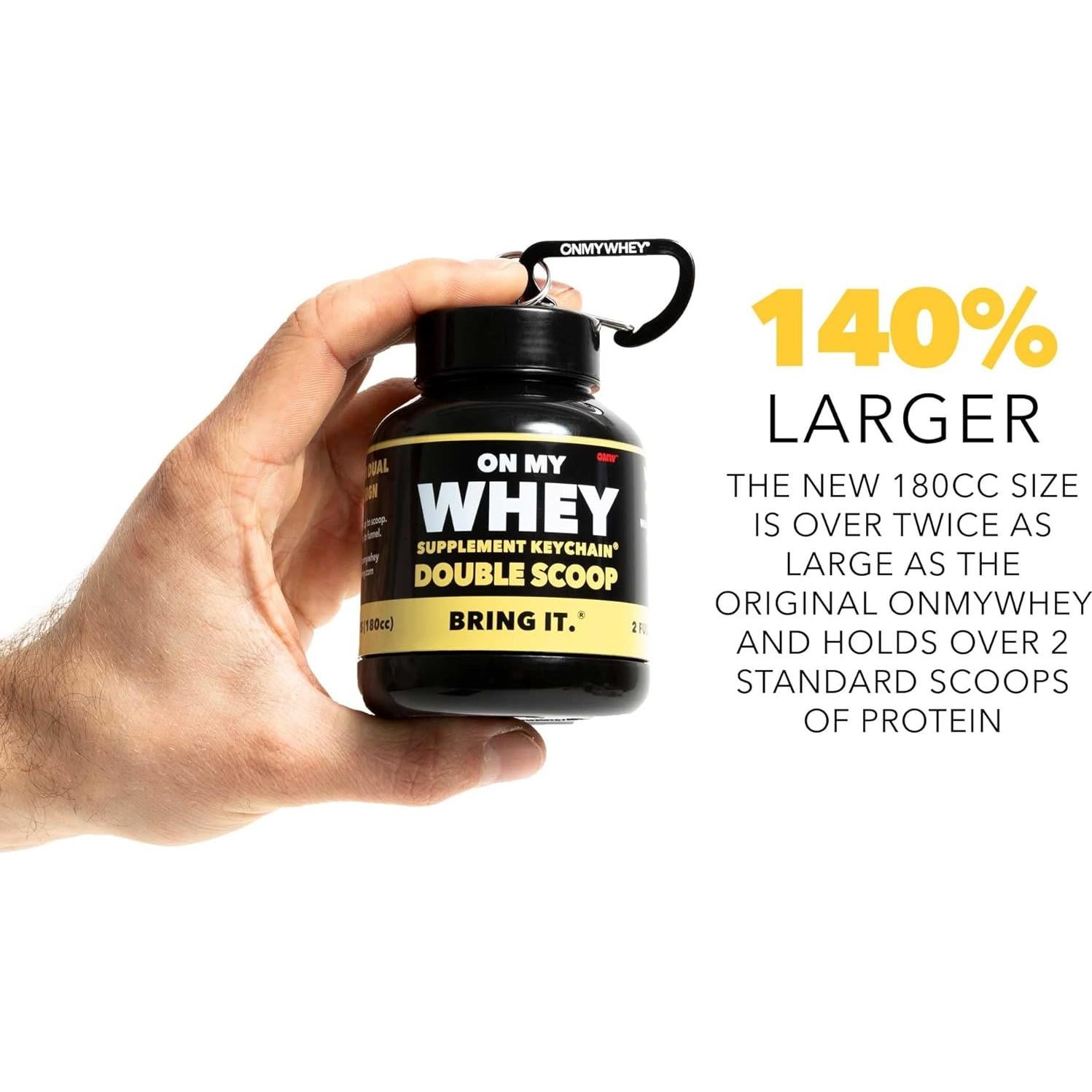 Contenedor de Suplementos ONMYWHEY 180cc con Embudo y Mosquetón