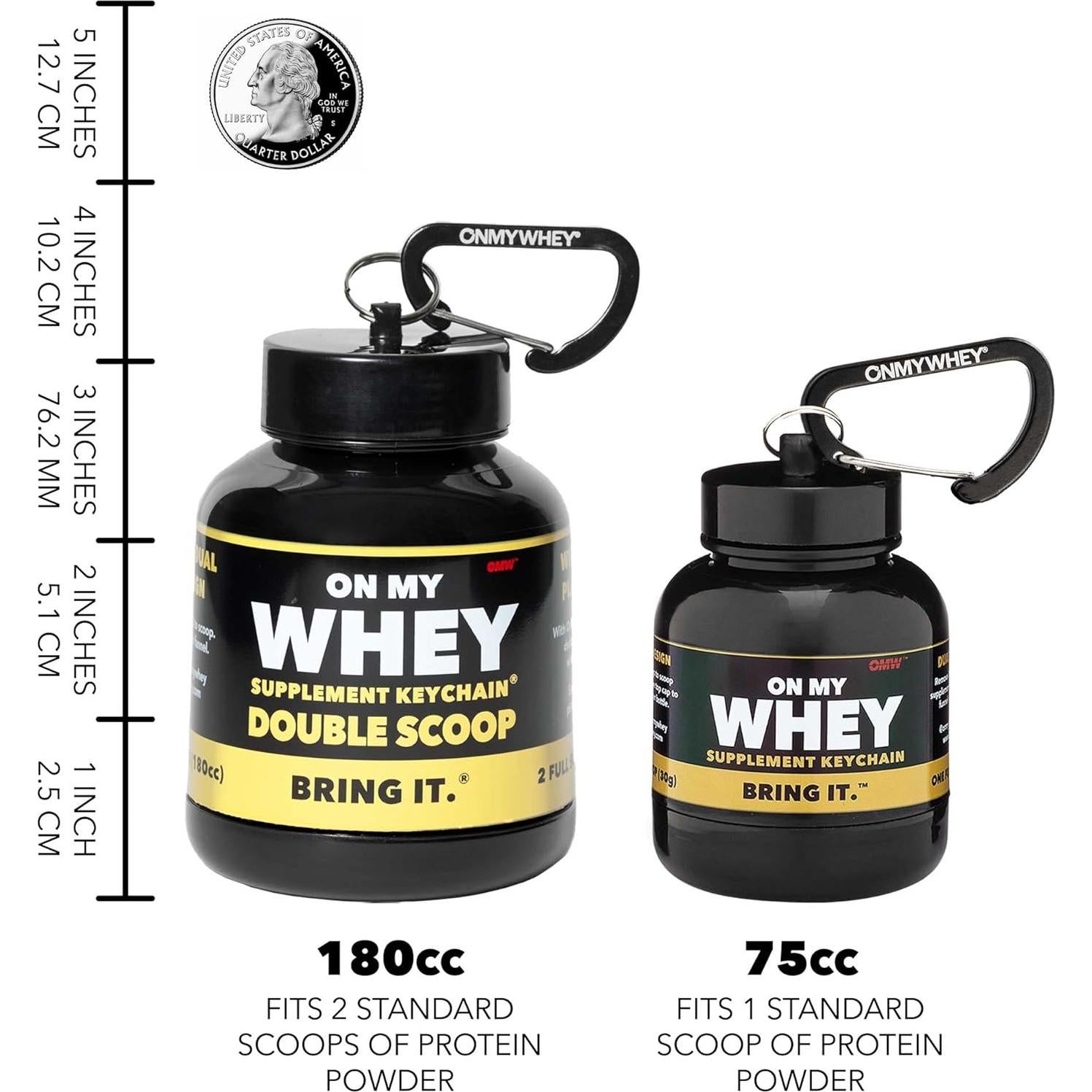 Contenedor de Suplementos ONMYWHEY 180cc con Embudo y Mosquetón