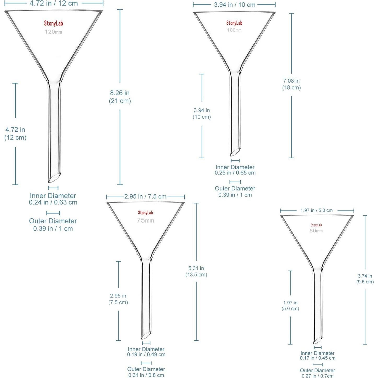 Set de embudos de vidrio StonyLab 4 piezas 50-120 mm