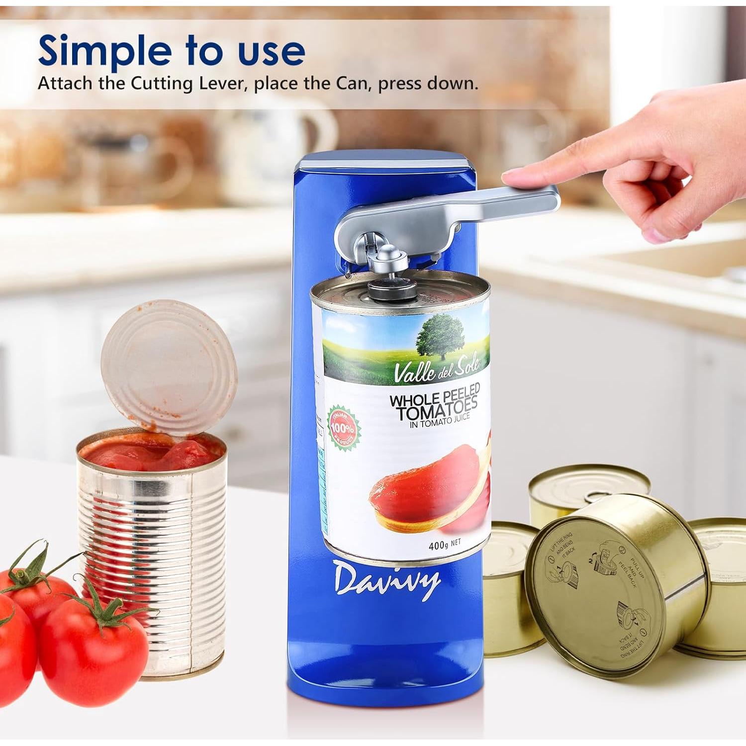 Abridor de Latas Eléctrico Davivy Azul 3 en 1 con Afilador