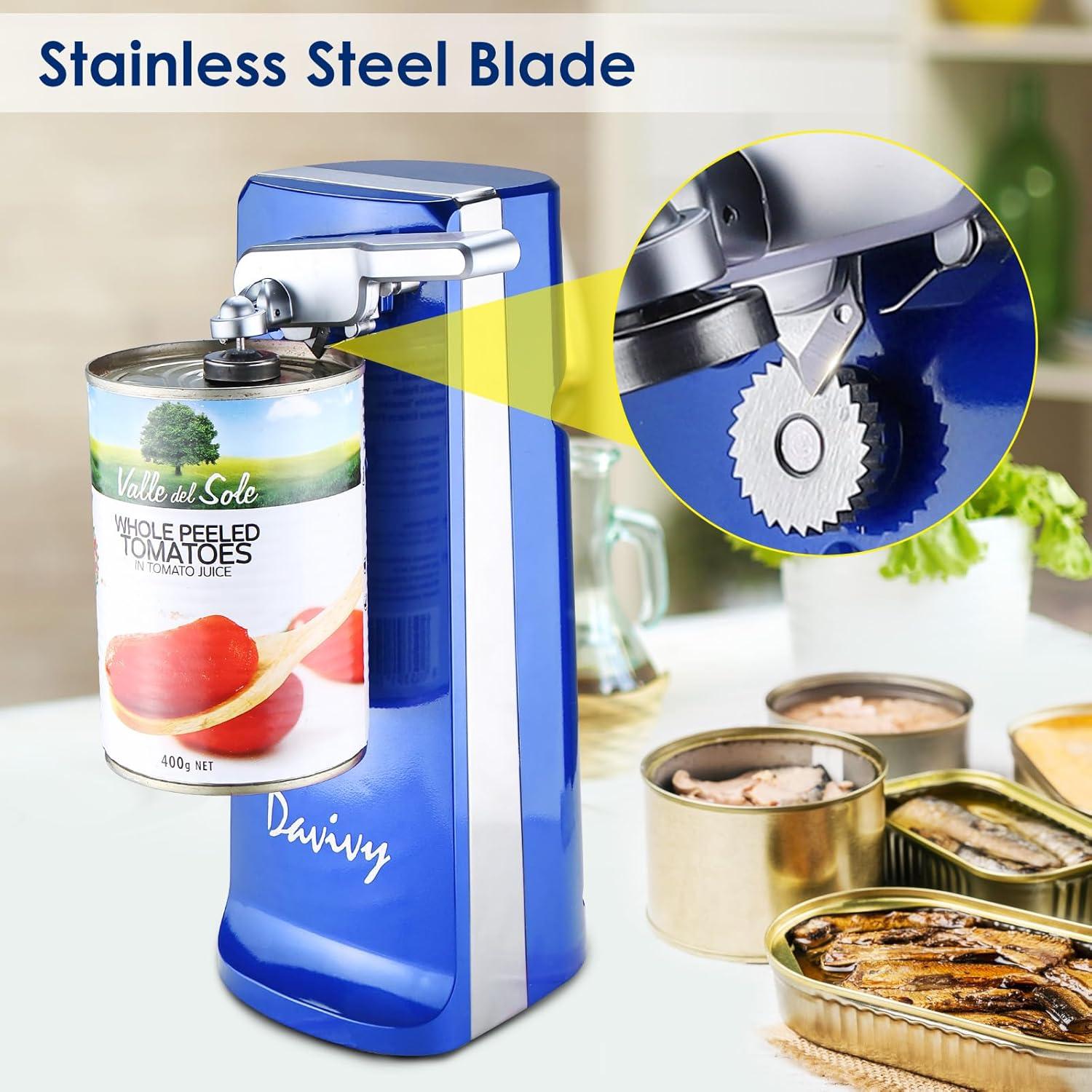 Abridor de Latas Eléctrico Davivy Azul 3 en 1 con Afilador