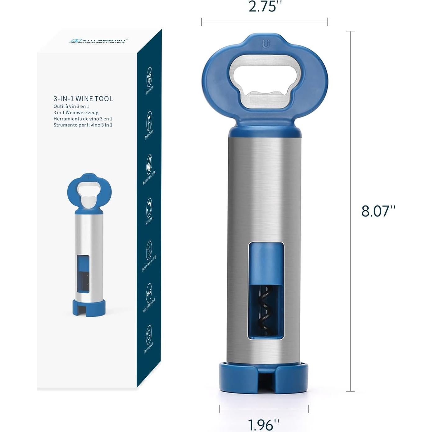 KITCHENDAO Abrebotellas 3 en 1 con Sacacorchos y Cortador