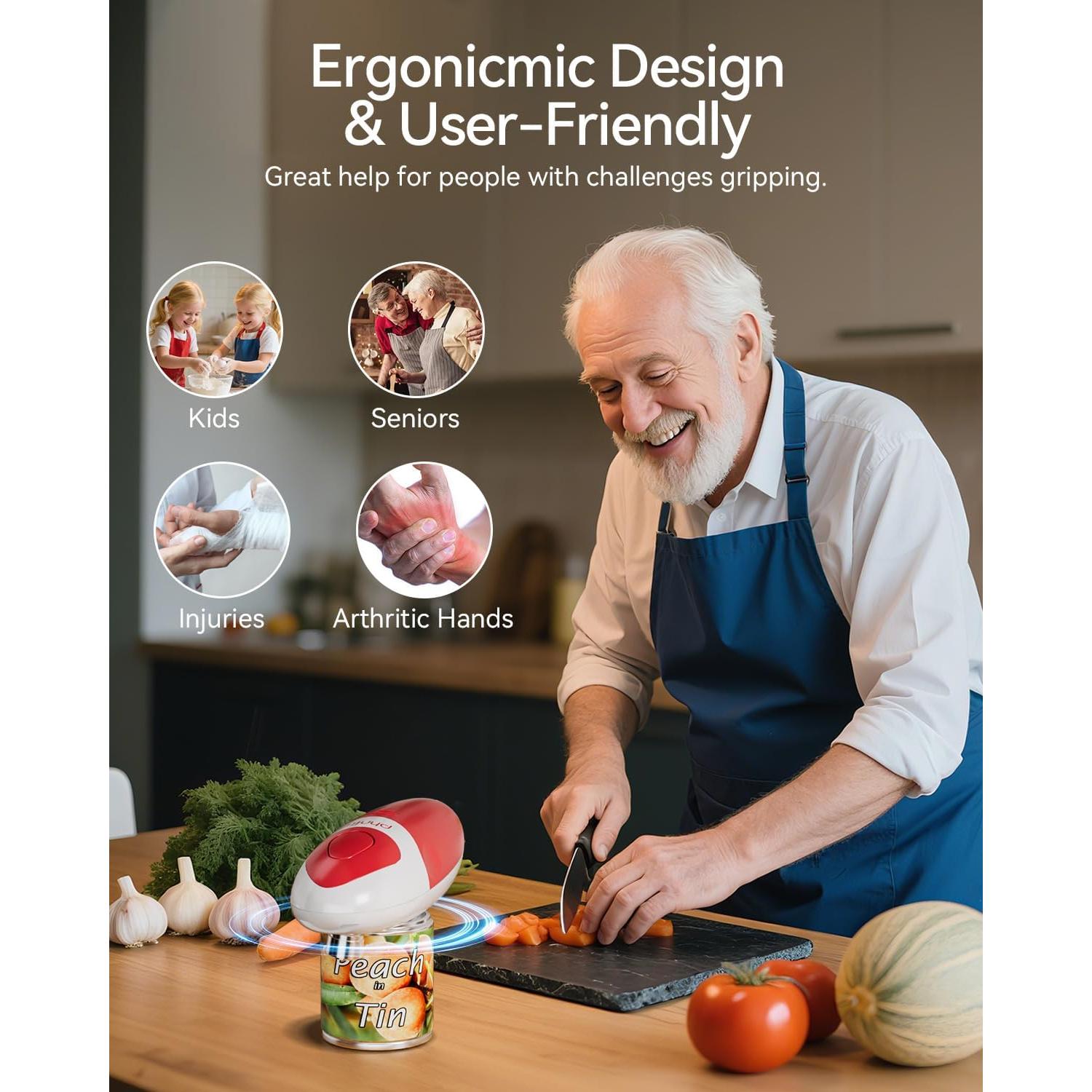 Abrelatas Eléctrico Phniti Automático 2W Rojo/Blanco