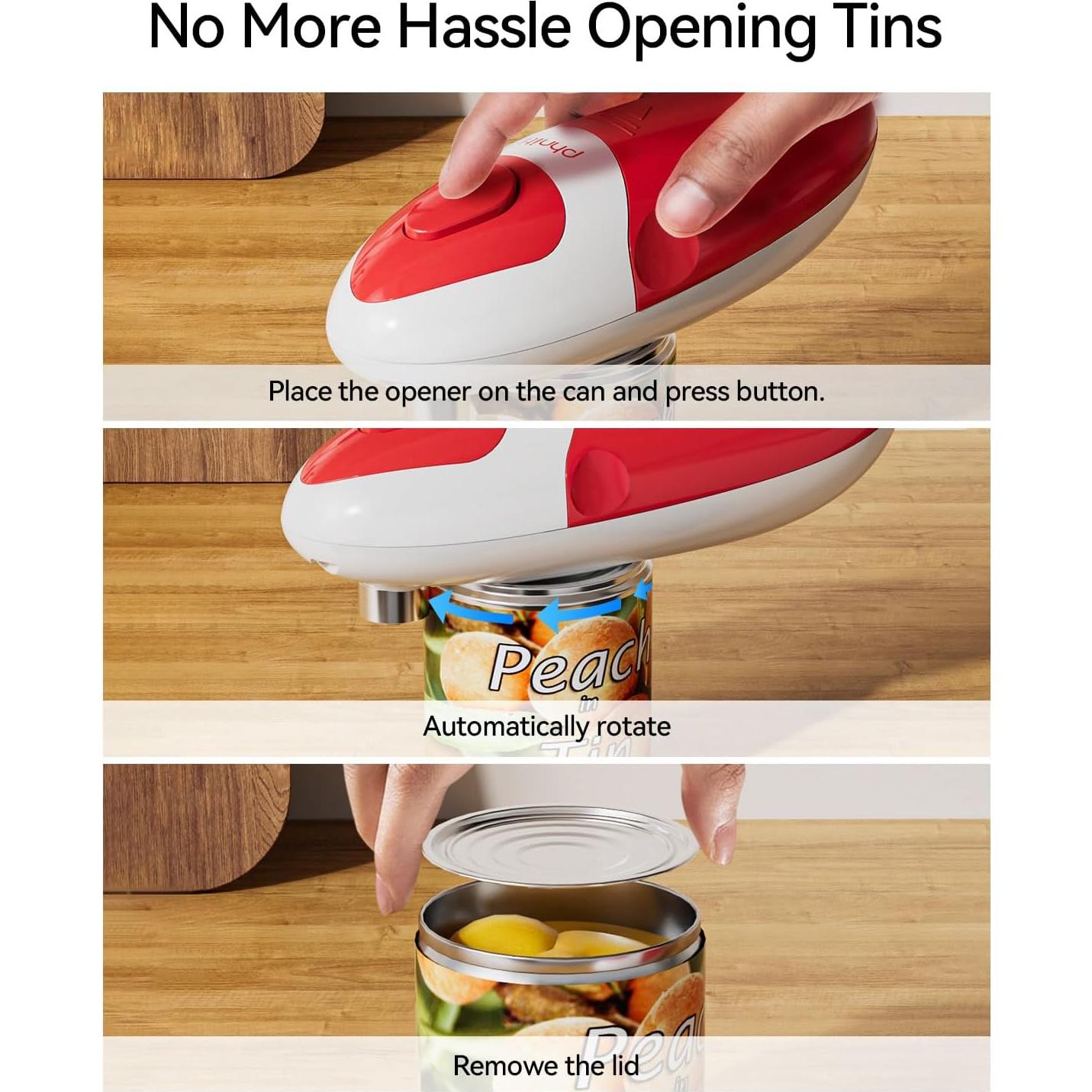 Abrelatas Eléctrico Phniti Automático 2W Rojo/Blanco