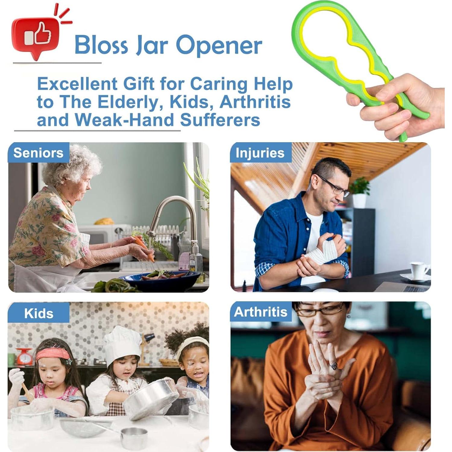 Abridor de frascos antideslizante Bloss 4 en 1 para manos débiles