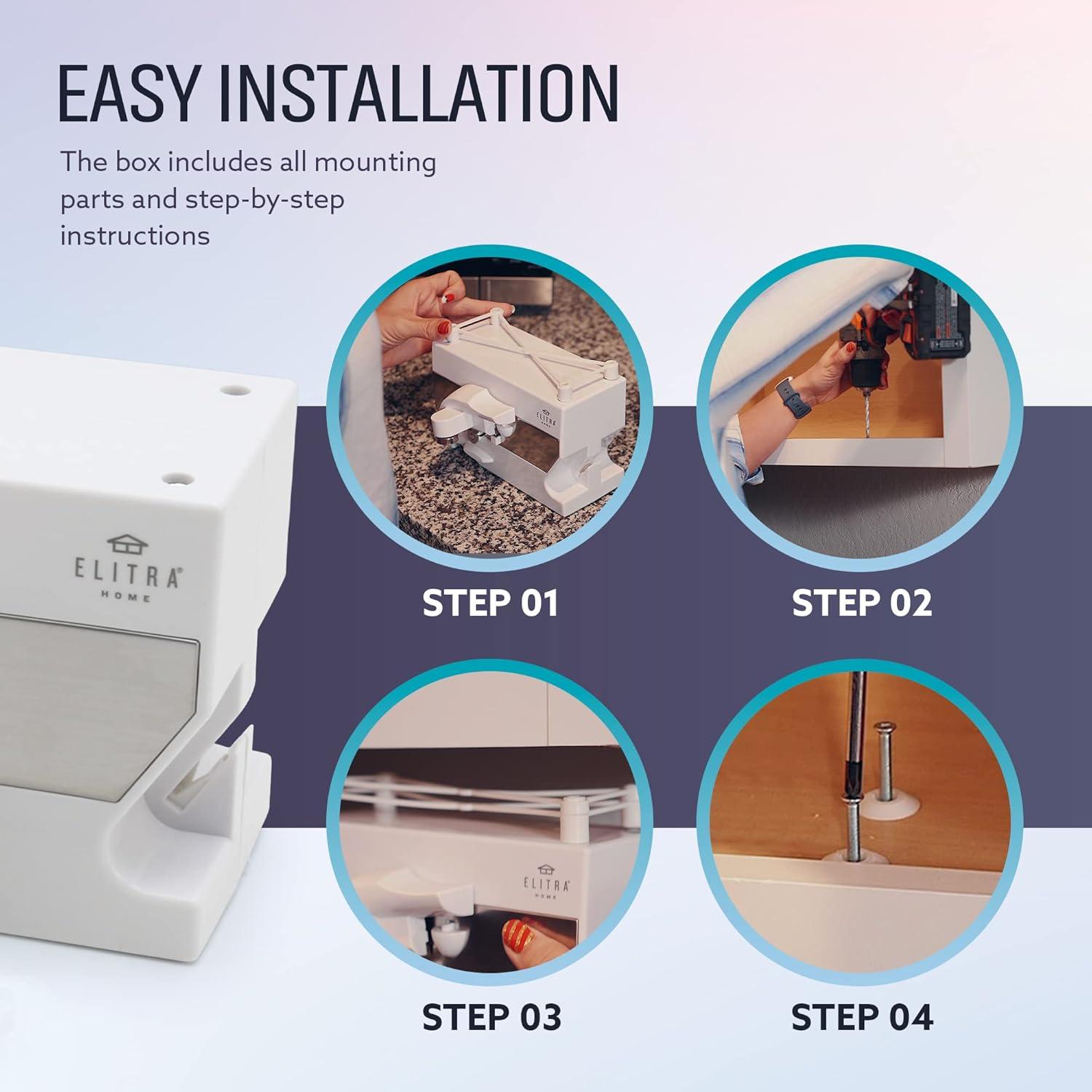 Abrelatas eléctrico 3 en 1 ELITRA HOME bajo gabinete blanco