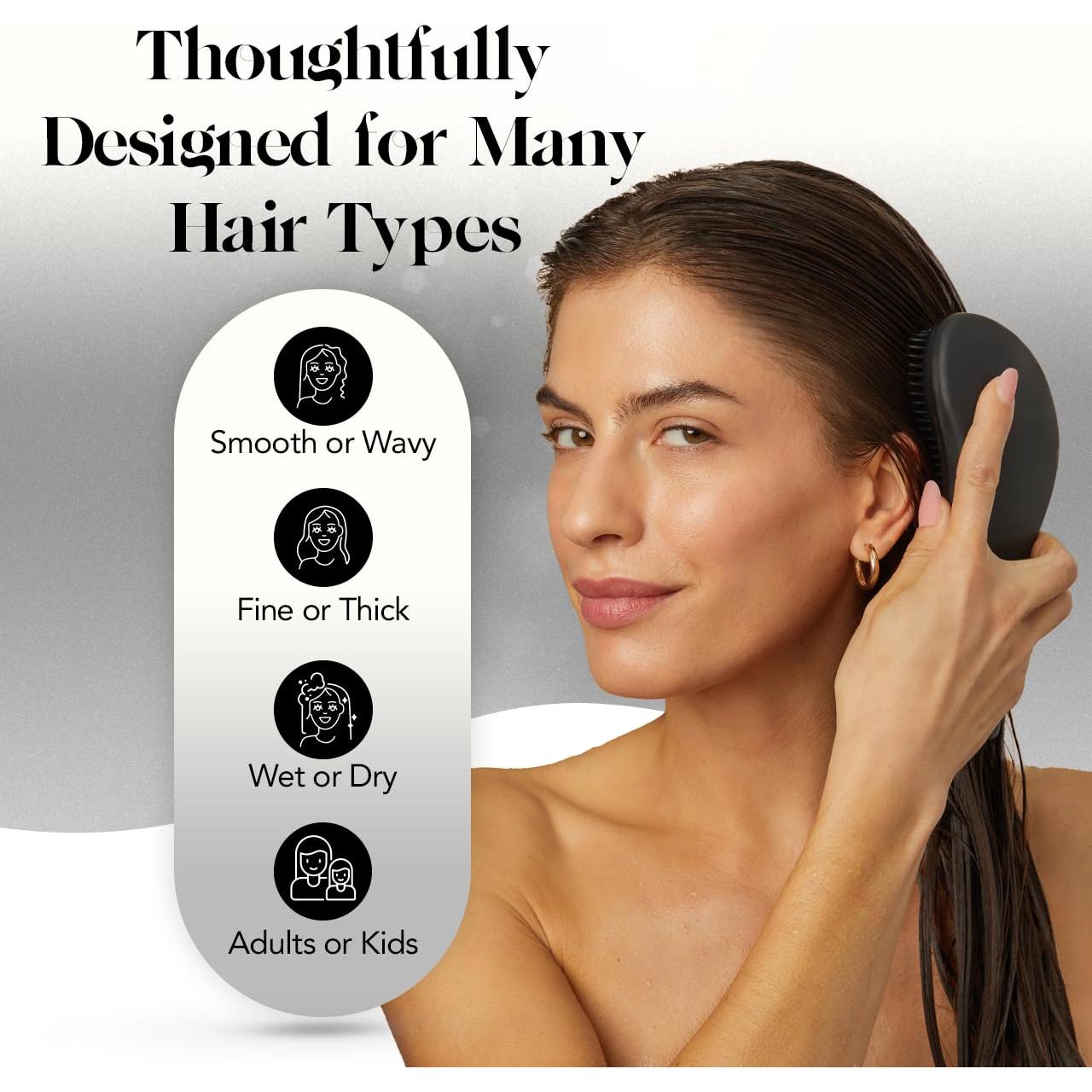 Cepillo Desenredante Kitsch Negro para Cabello Húmedo y Seco