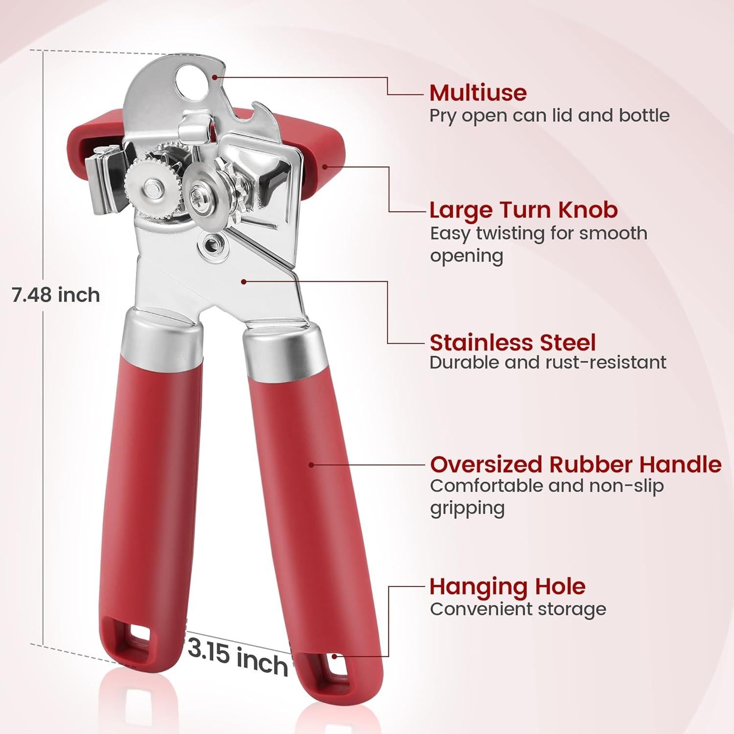 Abrelatas Manual Vayvnt Acero Inoxidable Rojo 4 en 1