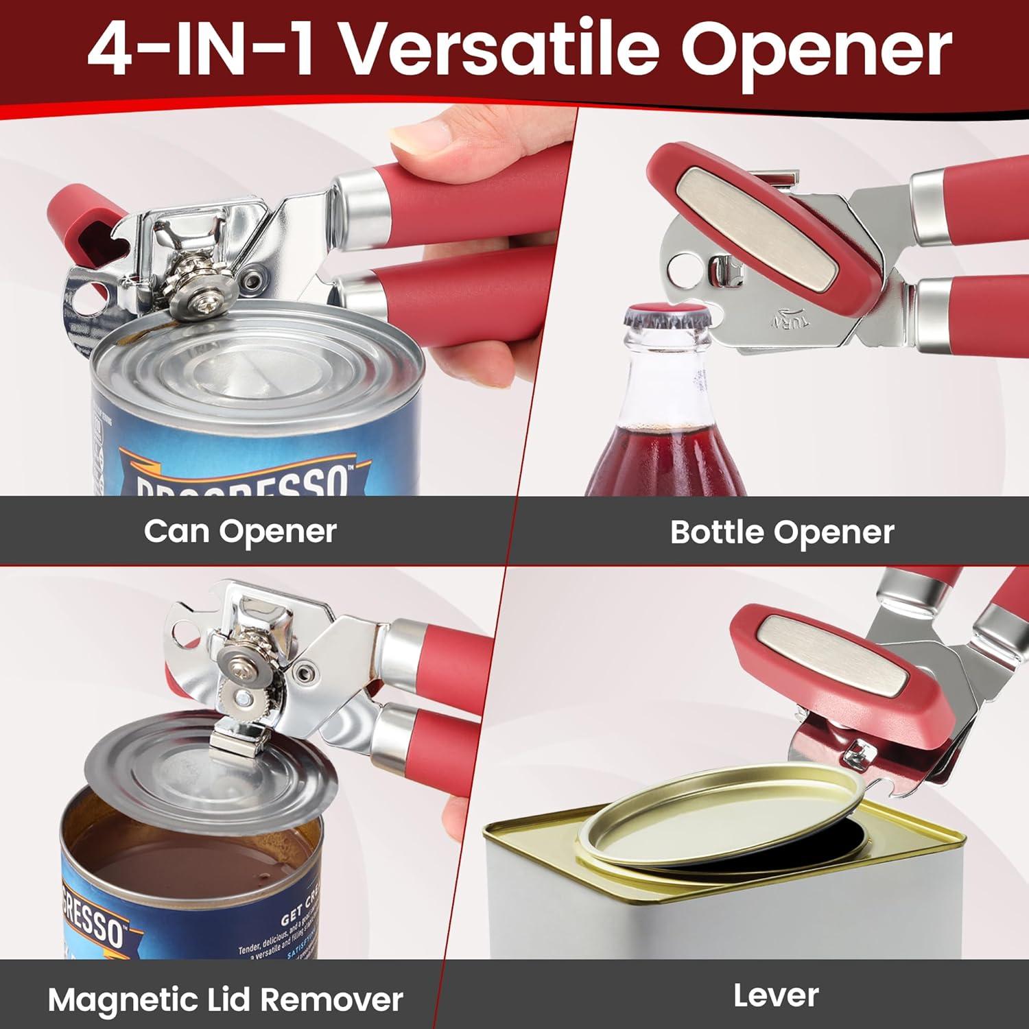 Abrelatas Manual Vayvnt Acero Inoxidable Rojo 4 en 1