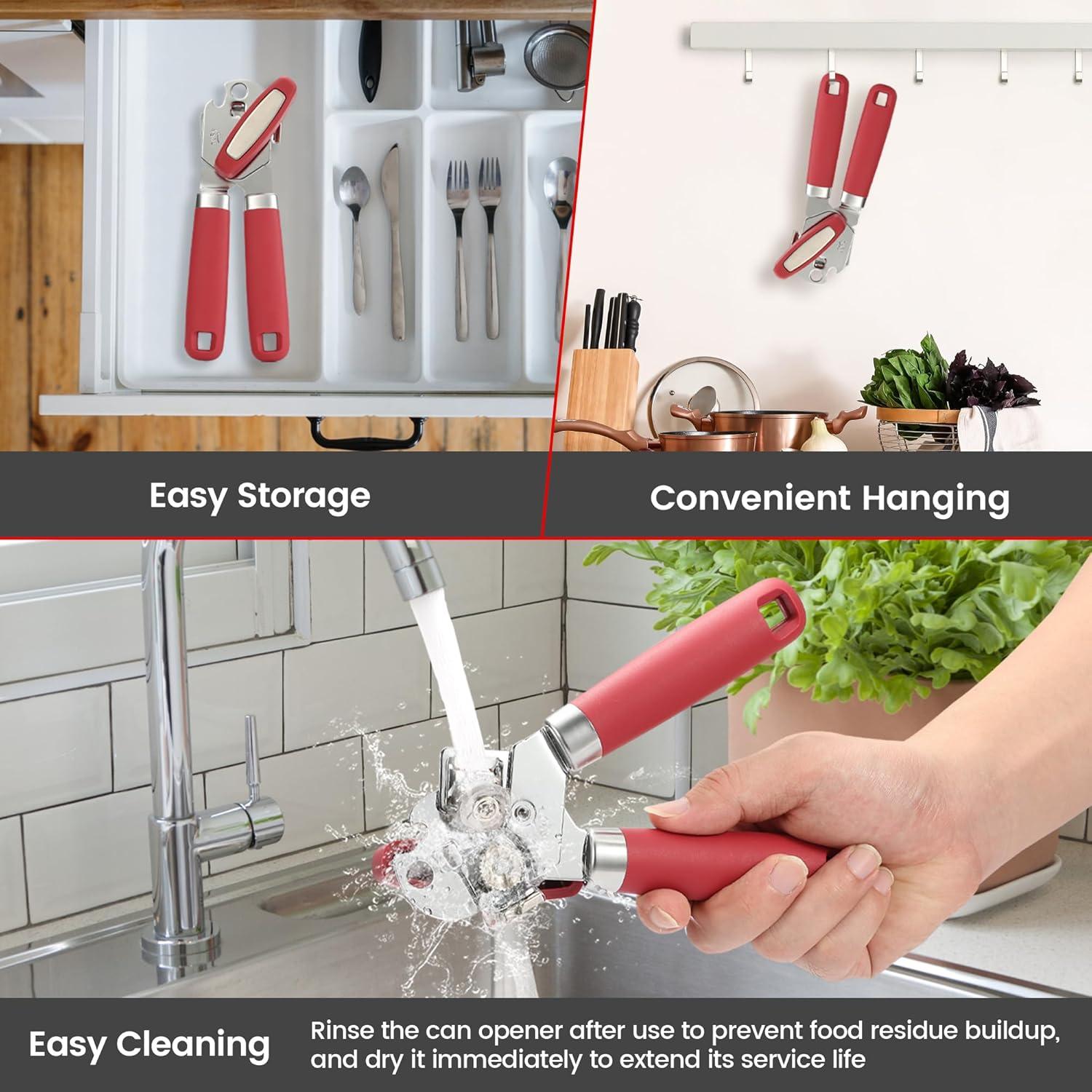 Abrelatas Manual Vayvnt Acero Inoxidable Rojo 4 en 1