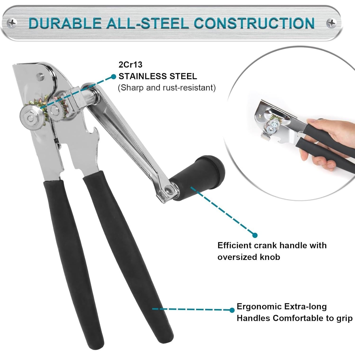 Abrelatas Manual LEXICHER Grande con Imán y Manivela Plegable