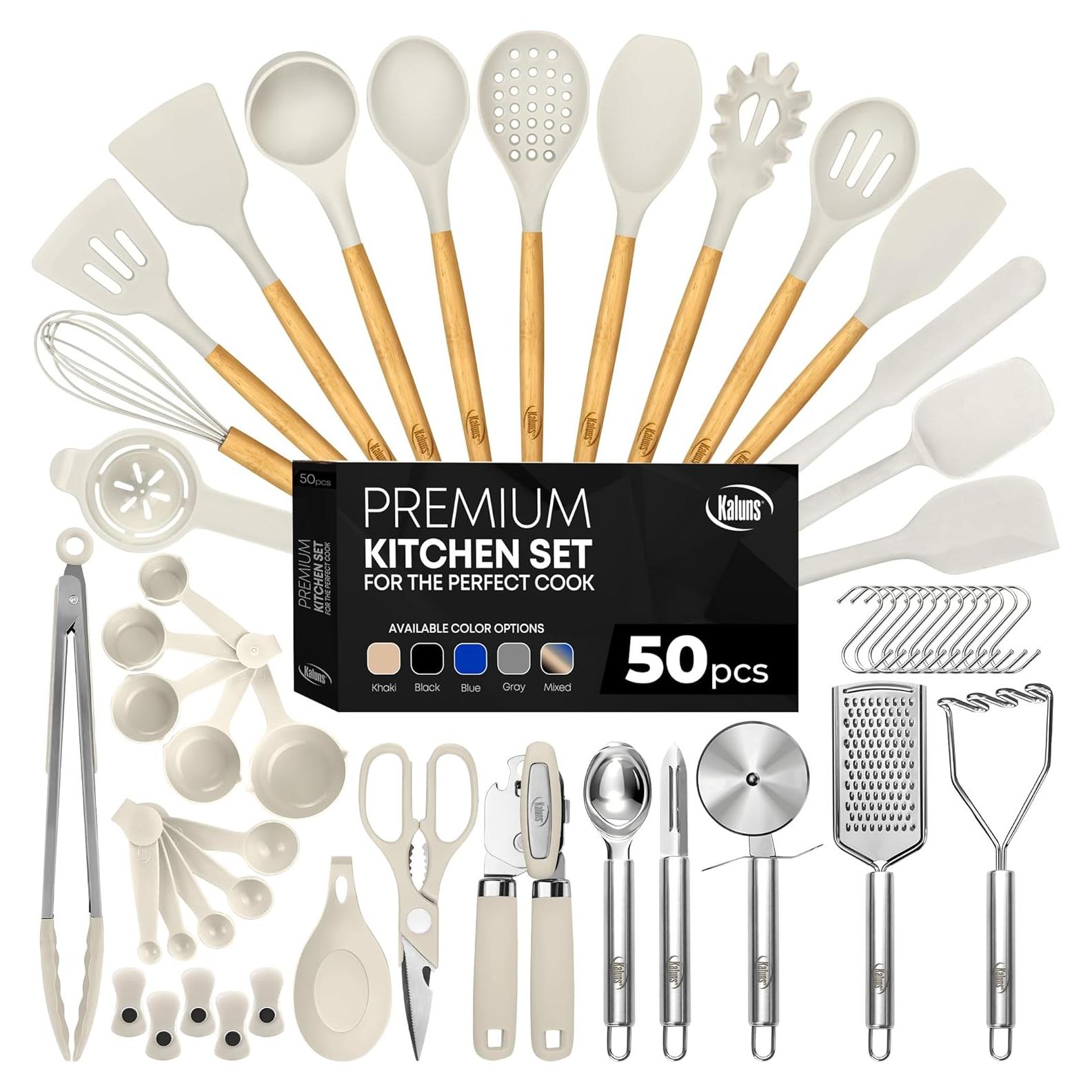 Juego de Utensilios de Cocina Kaluns 50 Piezas Silicona Madera