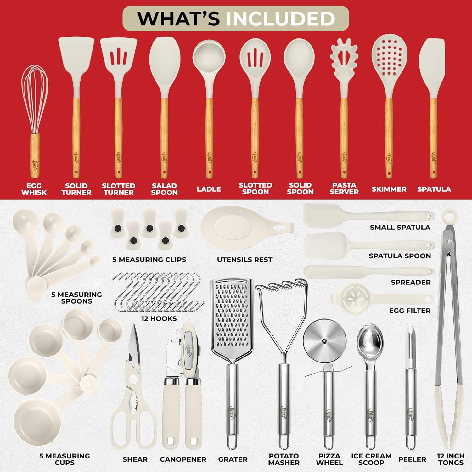 Juego de Utensilios de Cocina Kaluns 50 Piezas Silicona Madera