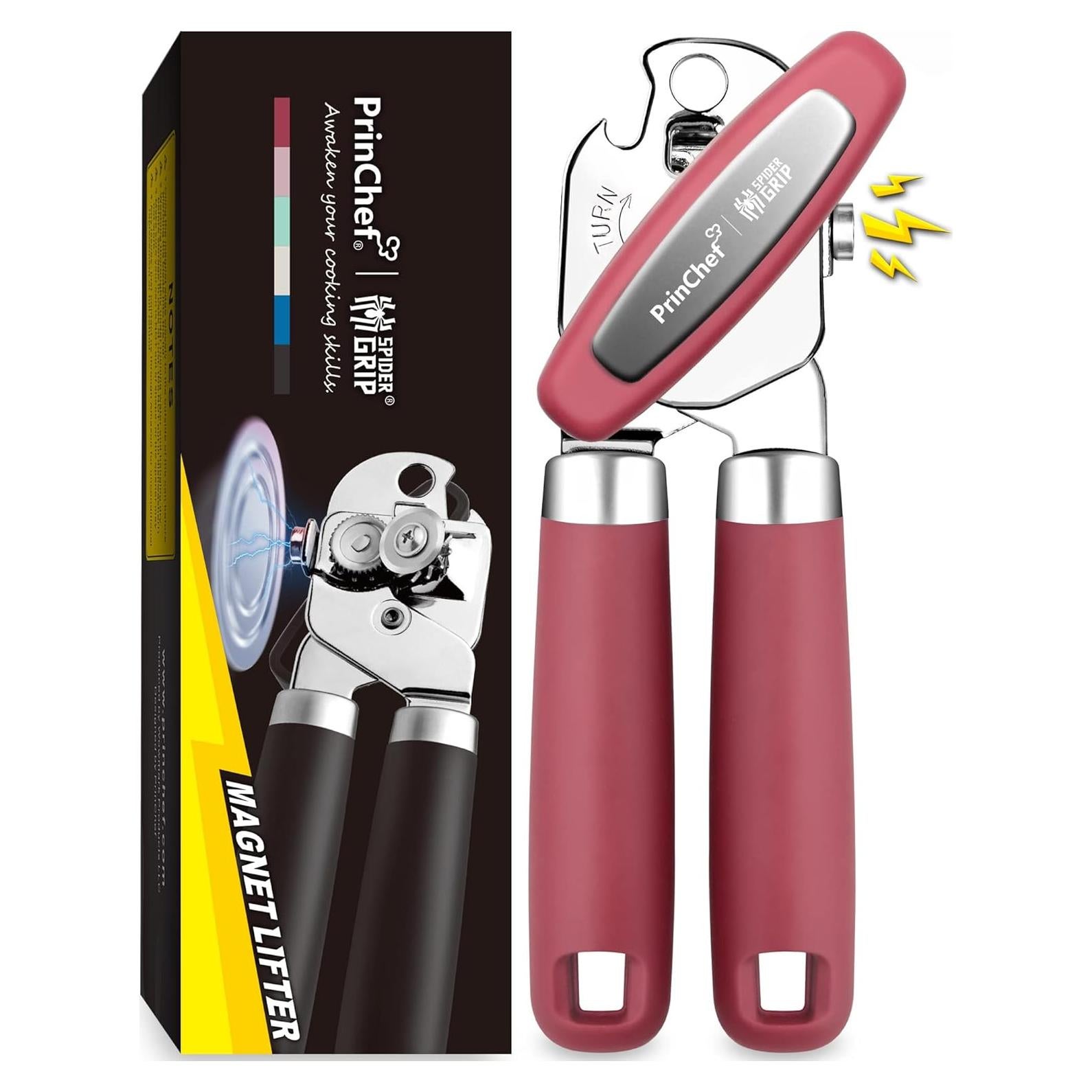 Abridor de Latas Manual PrinChef Rojo con Imán y Cuchilla Afilada