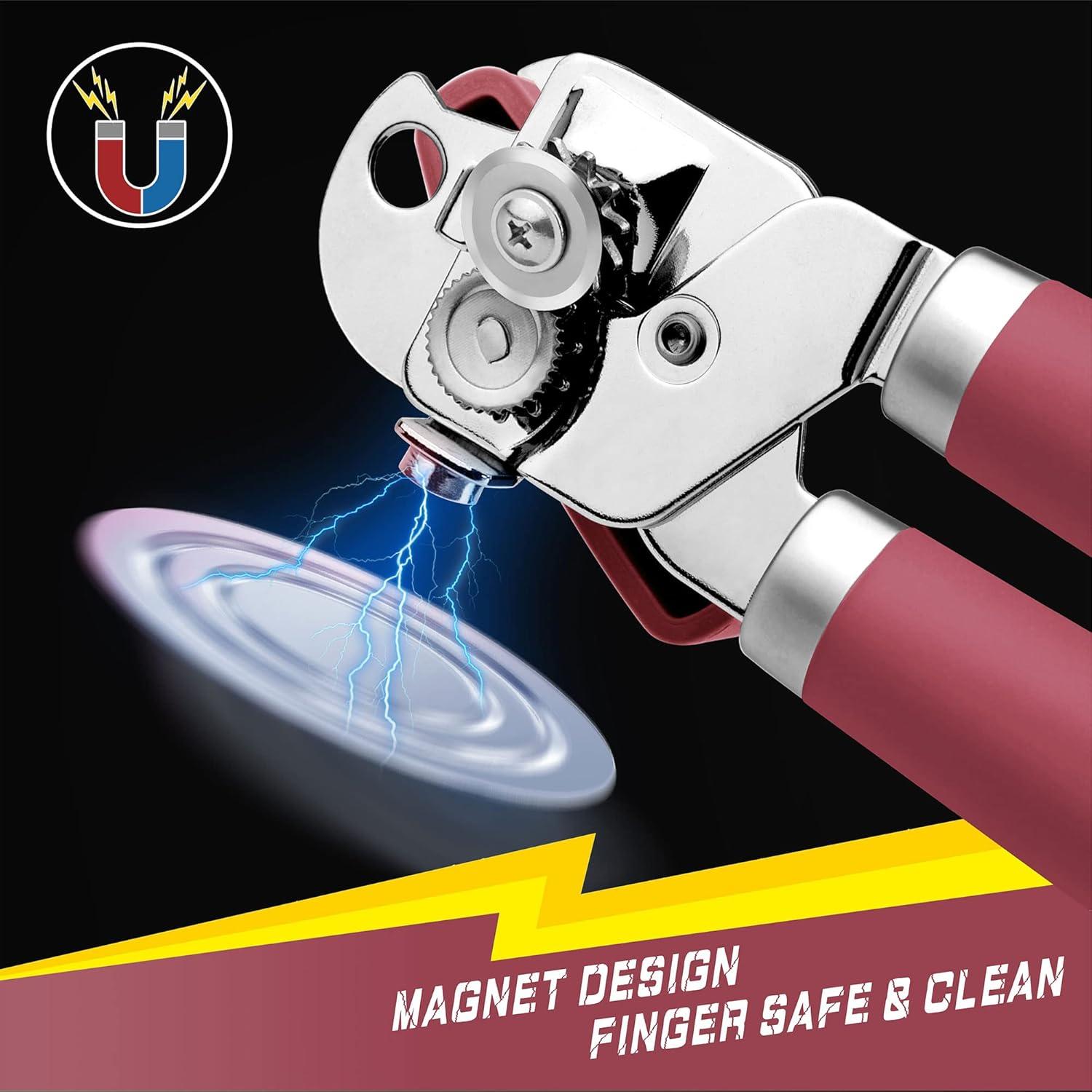 Abridor de Latas Manual PrinChef Rojo con Imán y Cuchilla Afilada