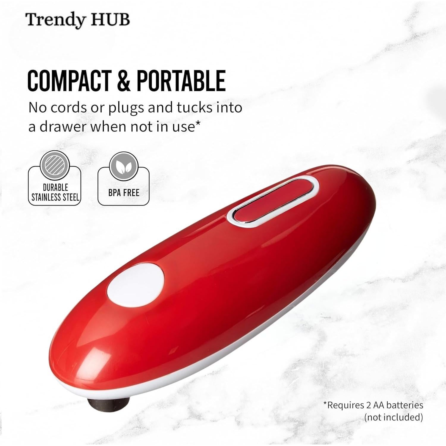 Abrelatas Eléctrico Automático Rojo, Portátil y Seguro para Latas