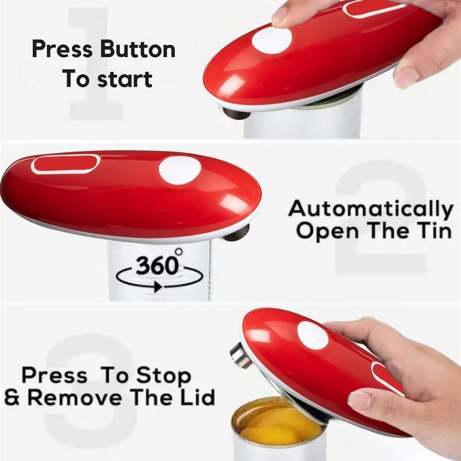 Abrelatas Eléctrico Automático Rojo, Portátil y Seguro para Latas