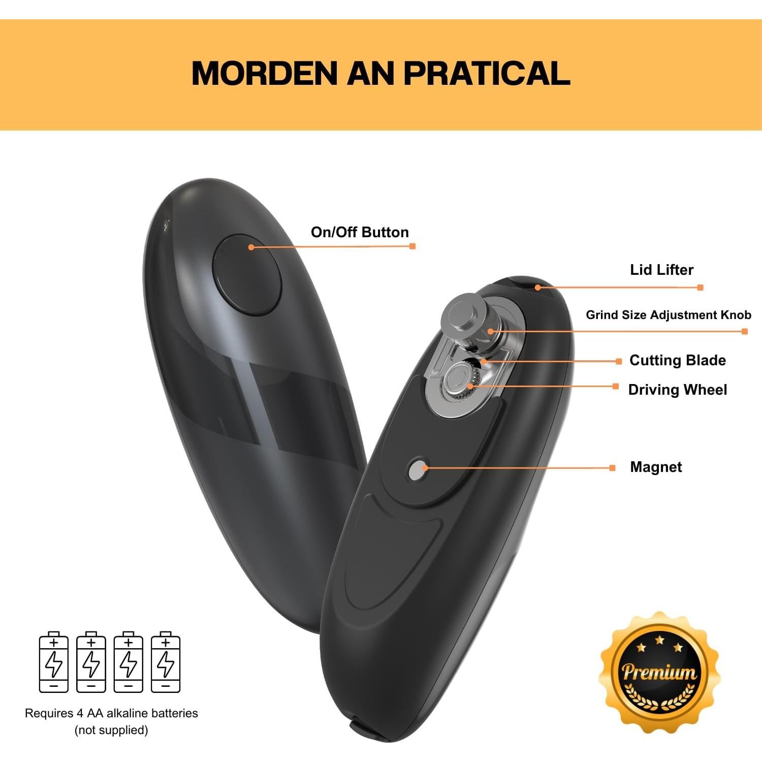 Abrelatas Eléctrico Automático Crosphere, Sin Manos, Negro