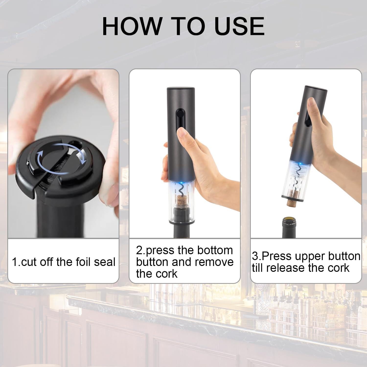 Abridor de Vino Eléctrico Yiizy Recargable con Cortador y Luz LED