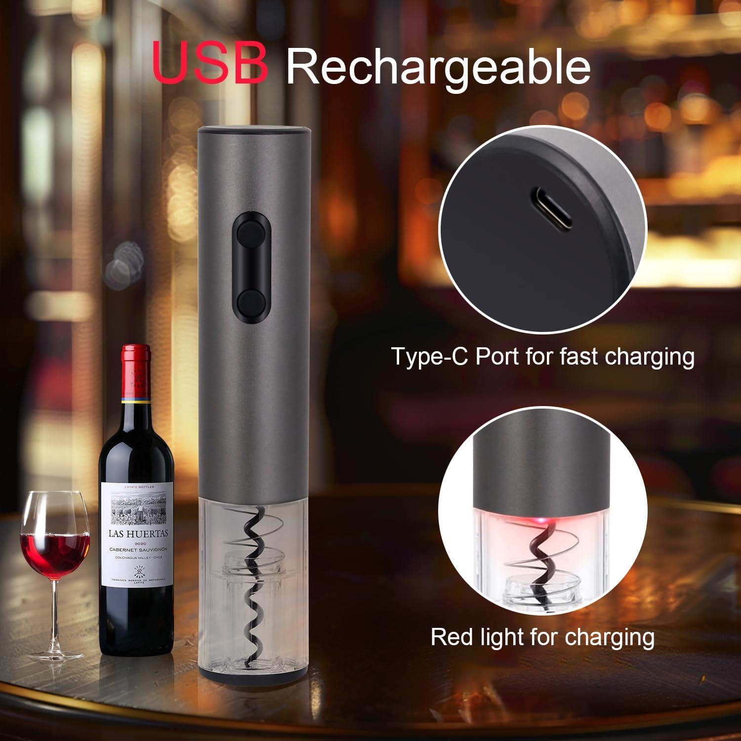 Abridor de Vino Eléctrico Yiizy Recargable con Cortador y Luz LED