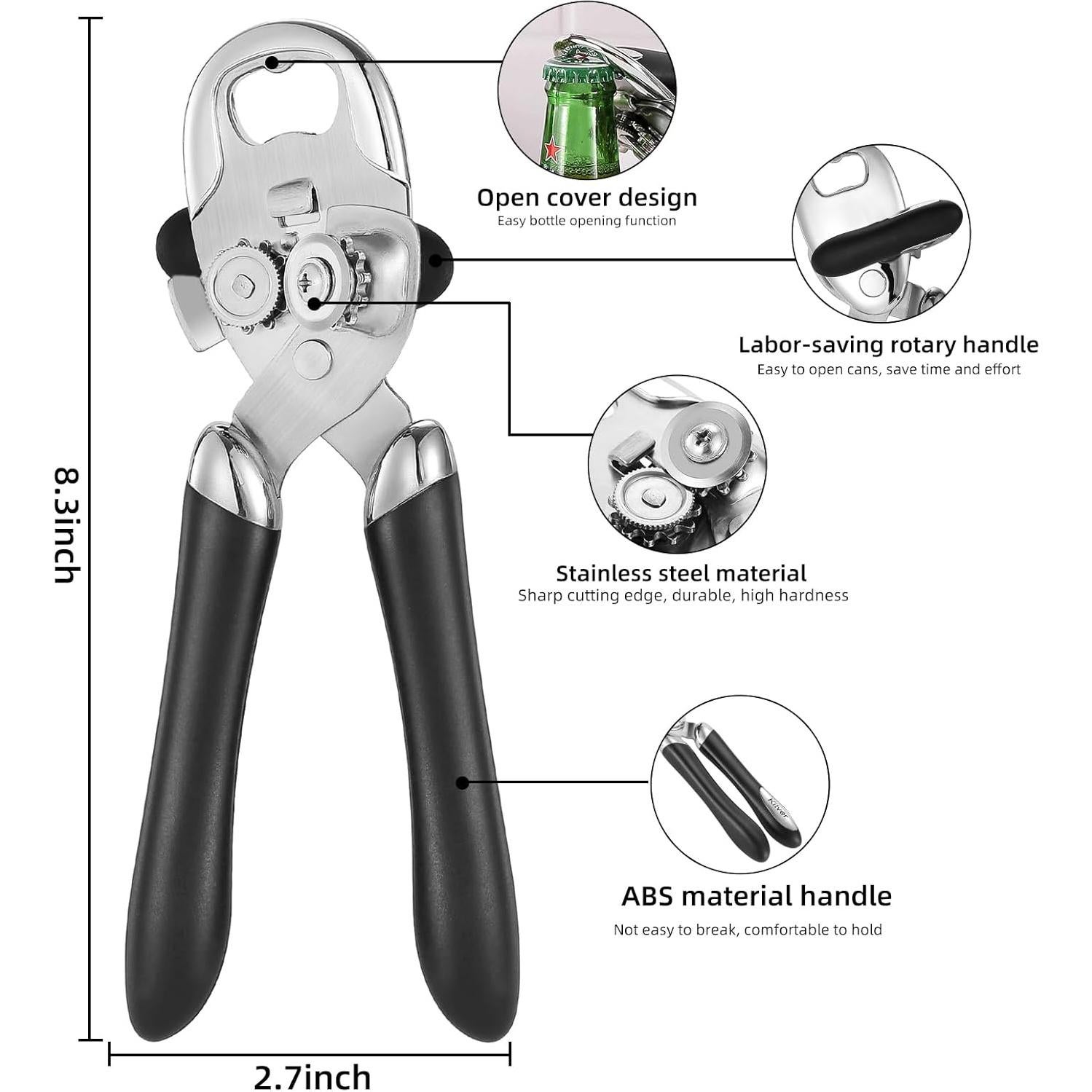 Abrebotellas y Abrelatas Manual Kitver D9-128 Negro Ergonómico