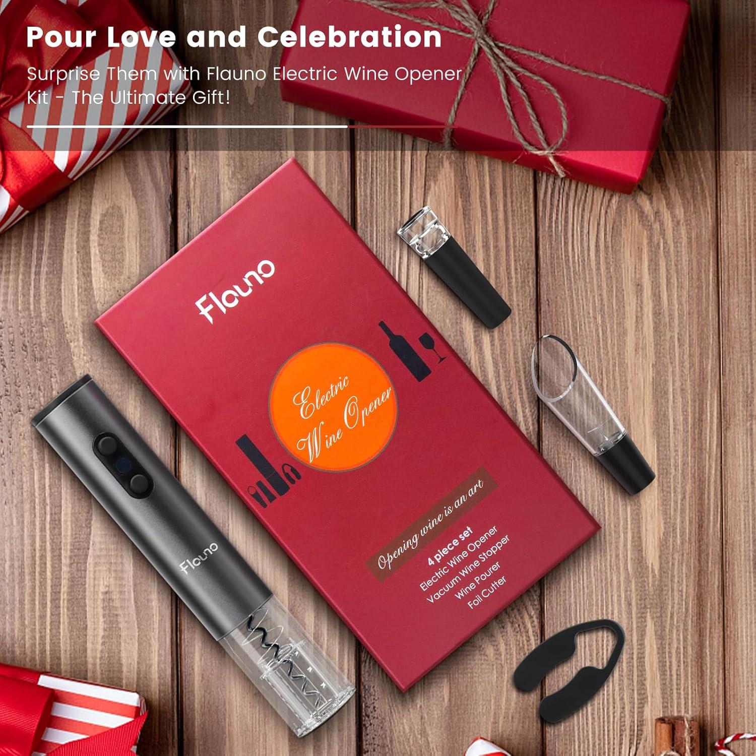 Abridor de Vino Eléctrico Flauno 6 en 1 Recargable Negro