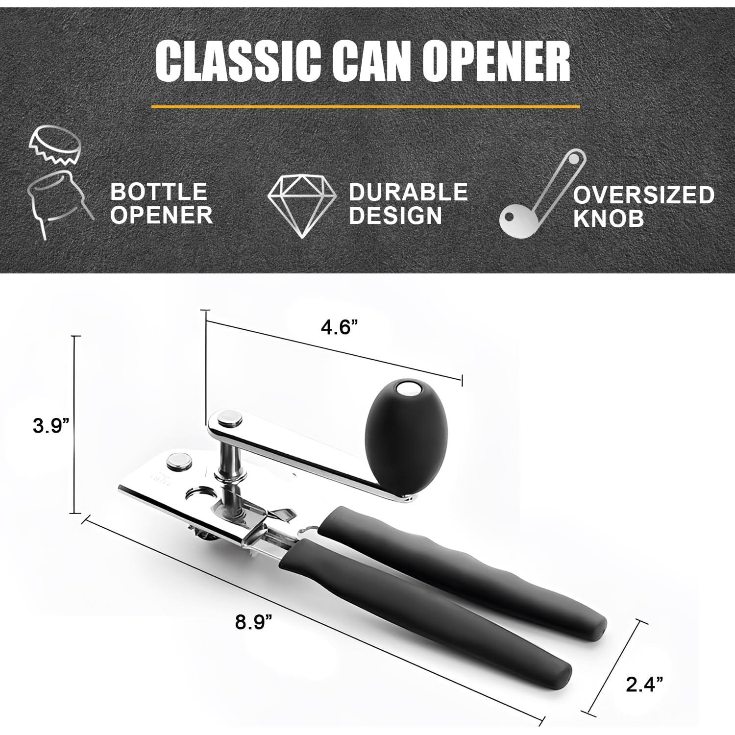 Abrelatas Manual SHIKORI de Acero Inoxidable 23x10cm Negro