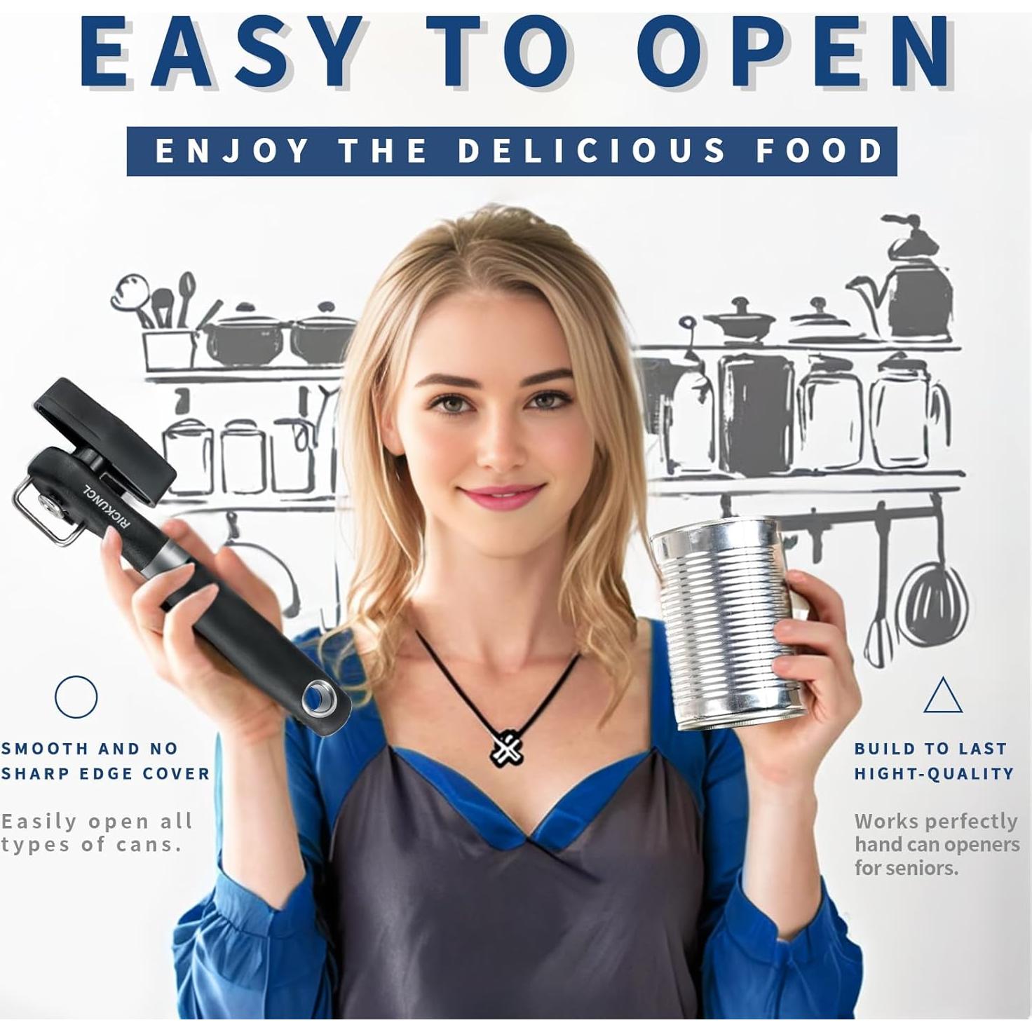 Abrelatas de Seguridad RICKUNCL, Corte Suave, Negro, 181g