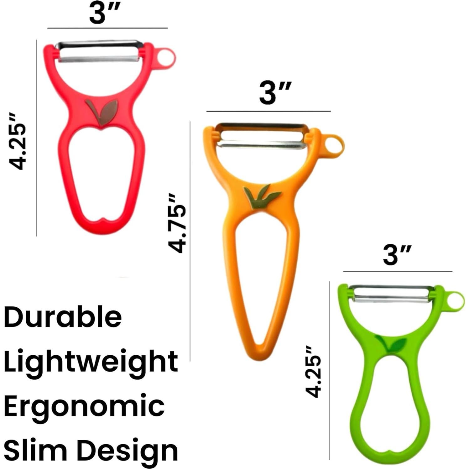 Paquete de 3 Peladores Ergonómicos ALAZCO de Acero Sin BPA