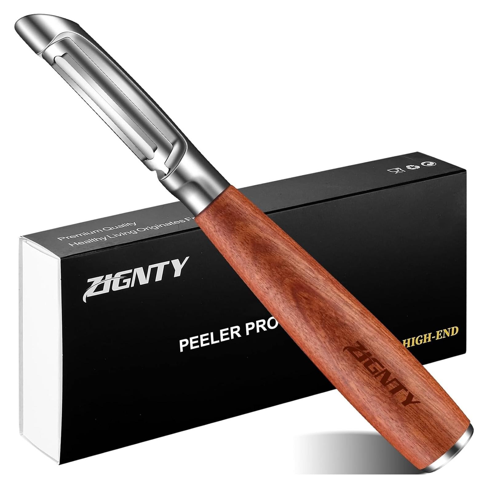 Pelador de Verduras ZIGNTY ZT-B Acero Inoxidable con Mango de Madera